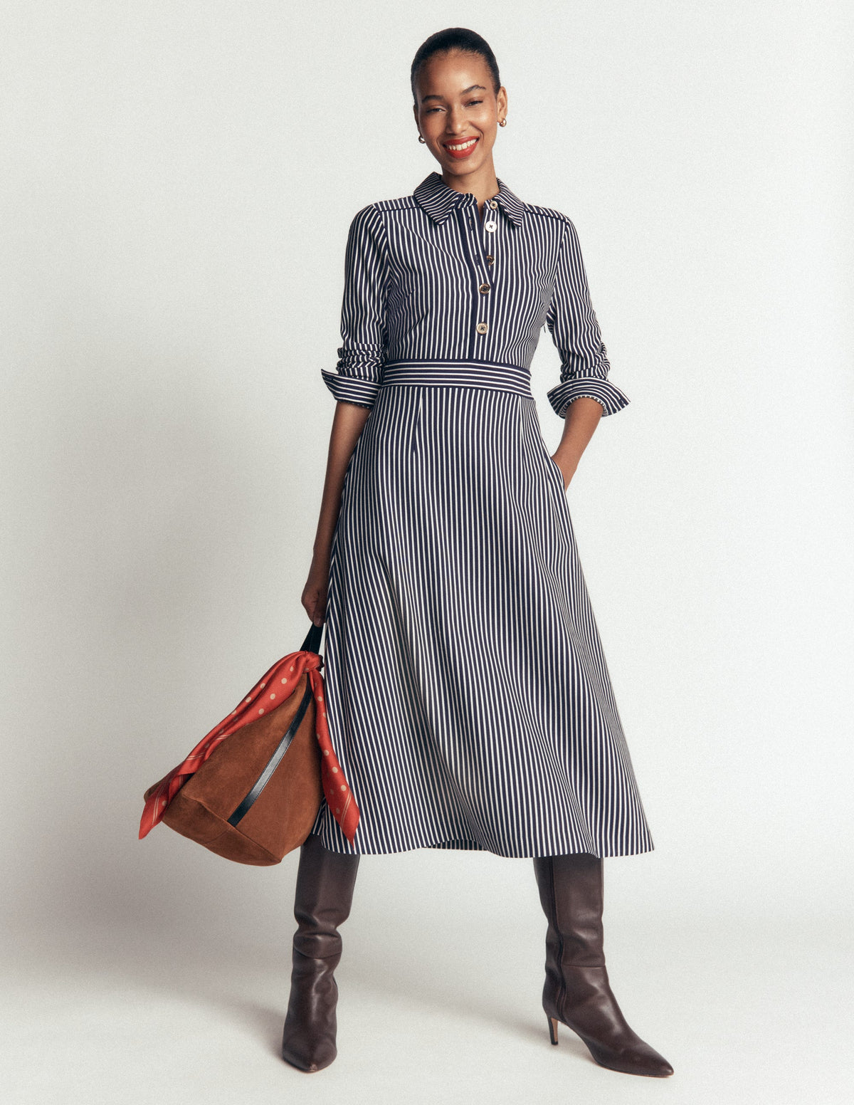 Etta Ponte-Kleid mit Paspelierung-Marineblau, Naturweiß Gestreift - Image 1