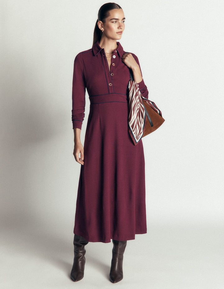 Etta Ponte-Kleid mit Paspelierung-Dunkle Kirsche, Marineblau