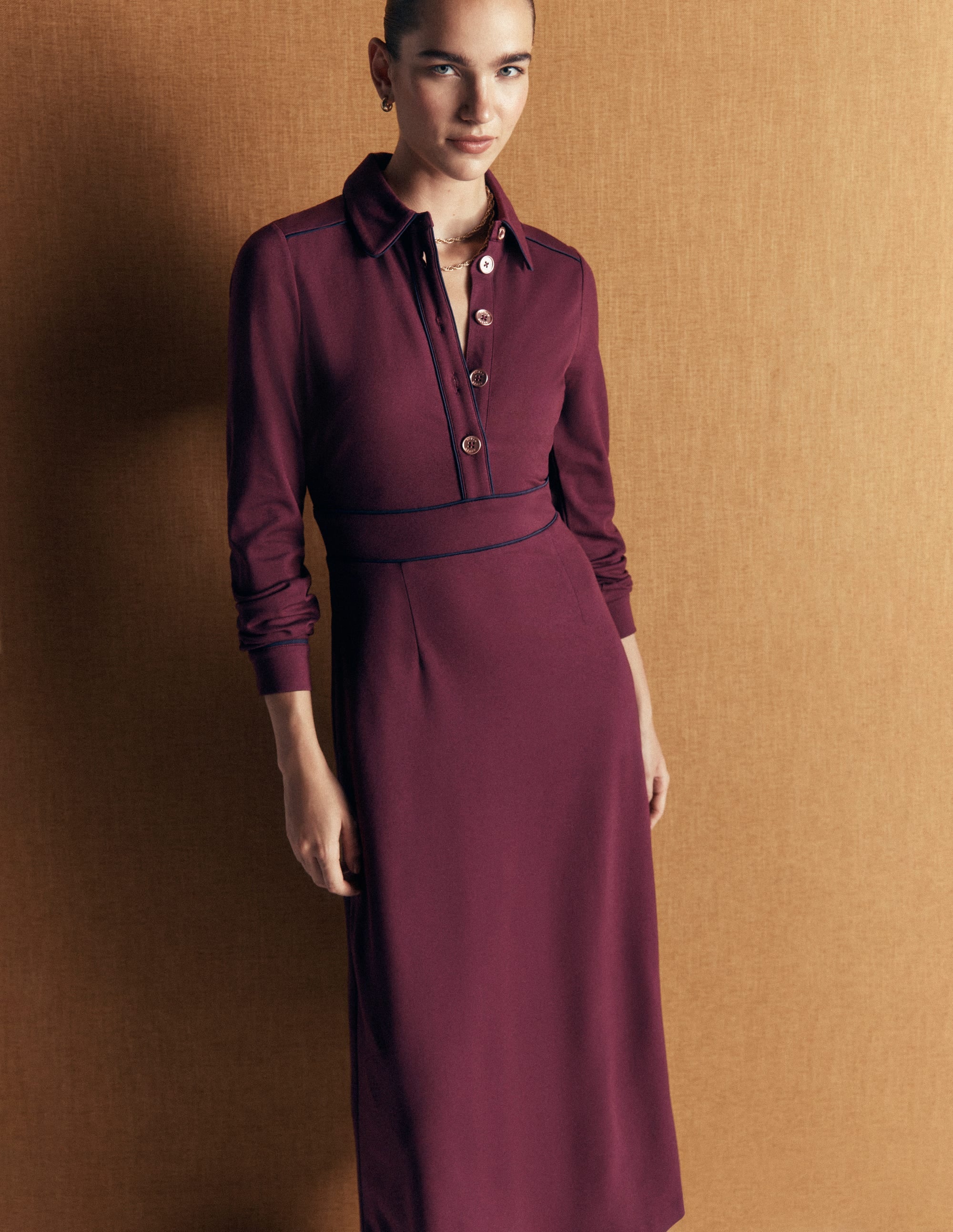 Etta Ponte-Kleid mit Paspelierung-Dunkle Kirsche, Marineblau - Image 5