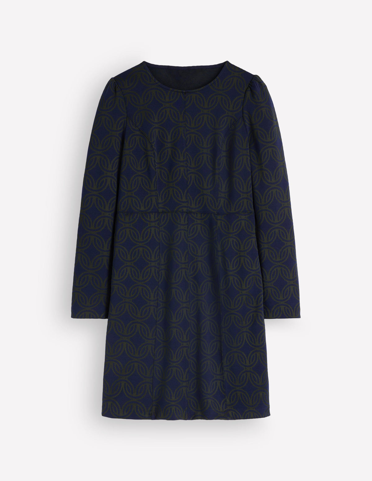 Marla Ottoman-Kleid mit Ziernähten-Marineblau und Waldlichtung Jacquard-6