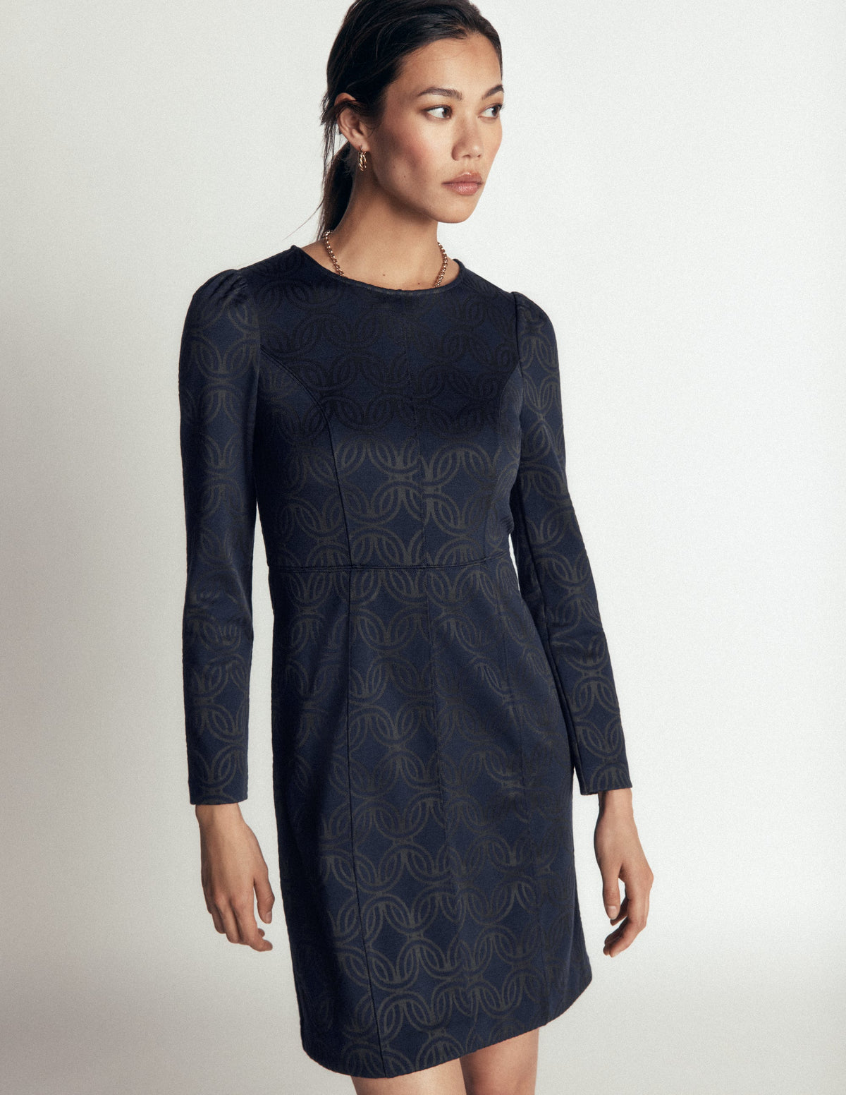 Marla Ottoman-Kleid mit Ziernähten-Marineblau und Waldlichtung Jacquard - Image 4