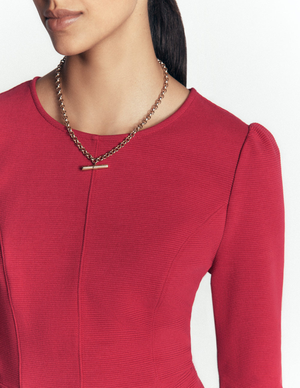 Marla Ottoman-Kleid mit Ziernähten-Erdiges Rot-2