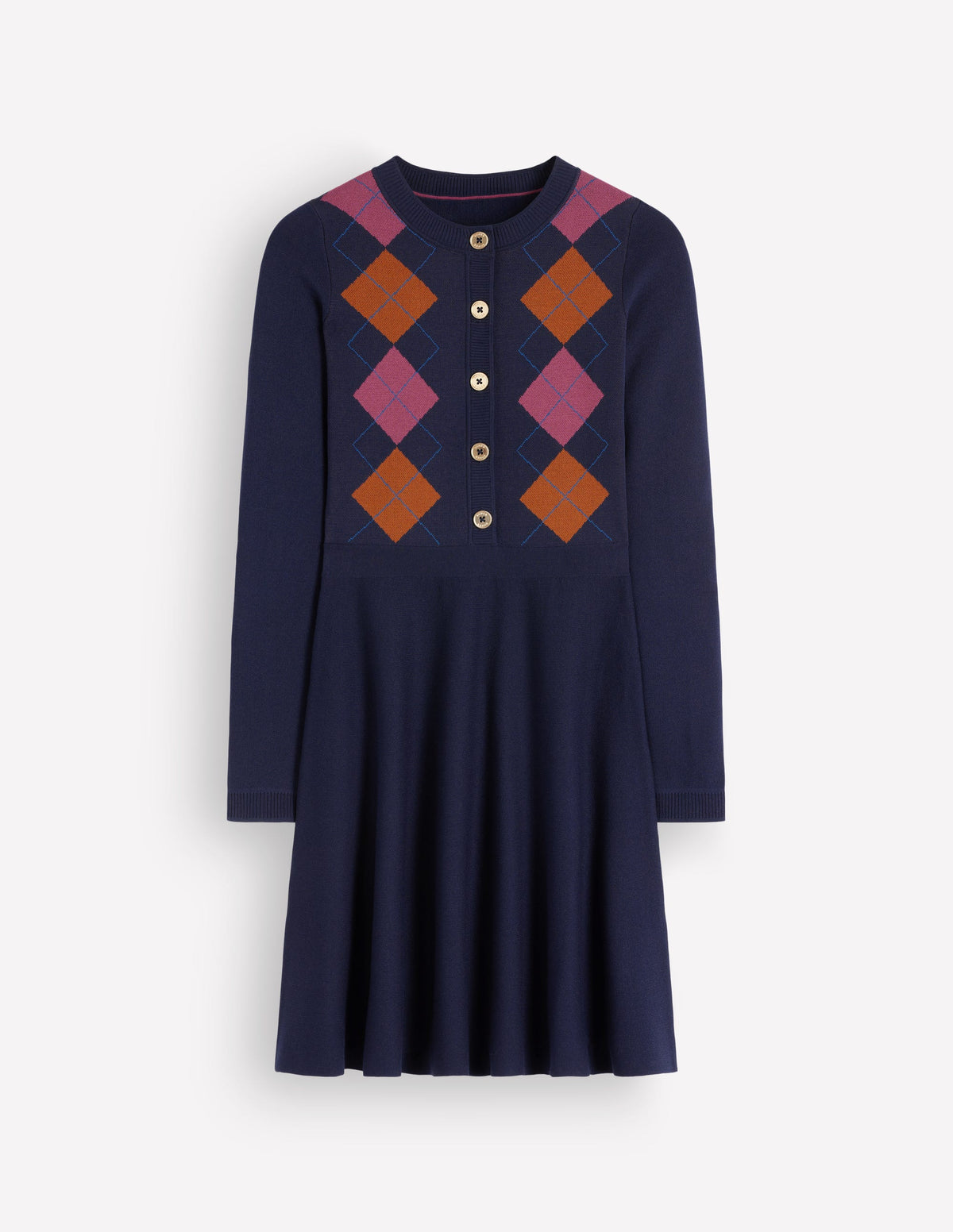 Jacquardkleid mit Rundhalsausschnitt-Navy, Jacquardmuster - Image 7