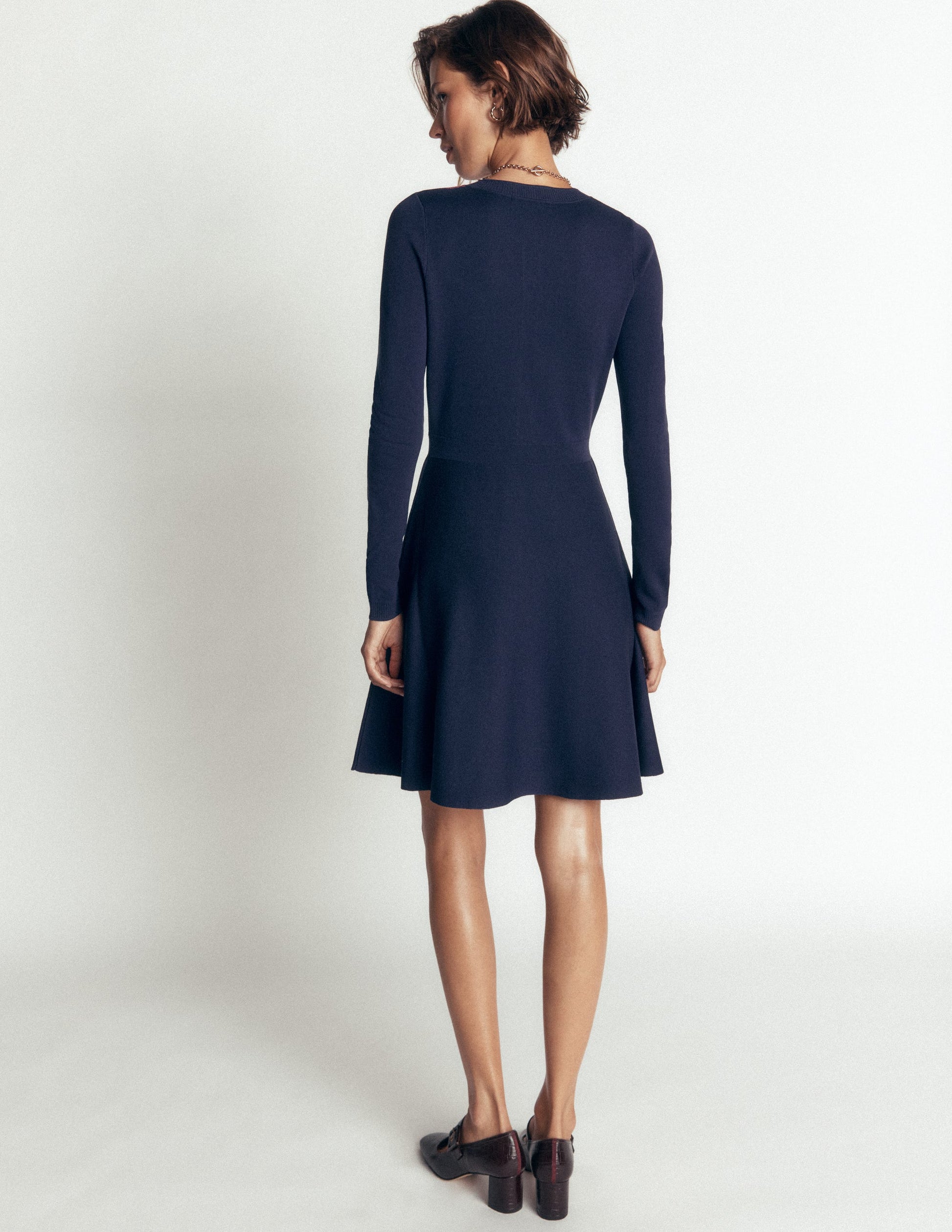Jacquardkleid mit Rundhalsausschnitt-Navy, Jacquardmuster-5