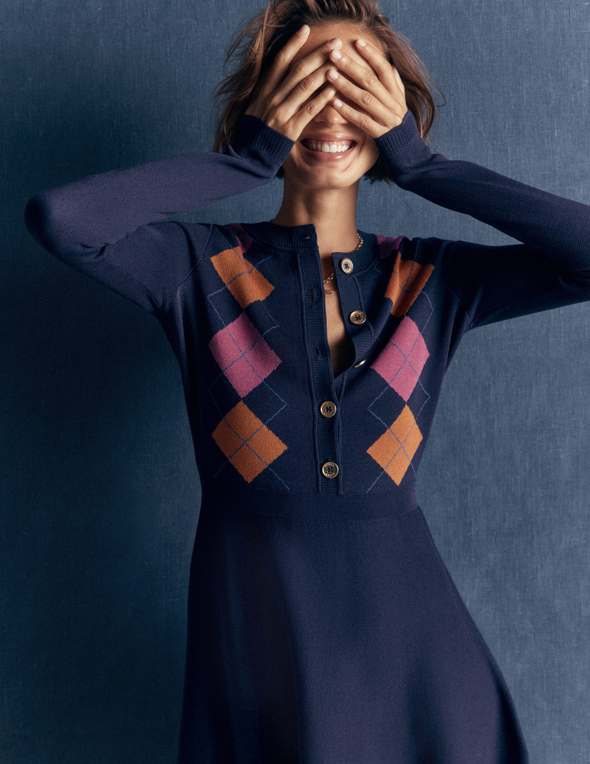 Jacquardkleid mit Rundhalsausschnitt-Navy, Jacquardmuster-7