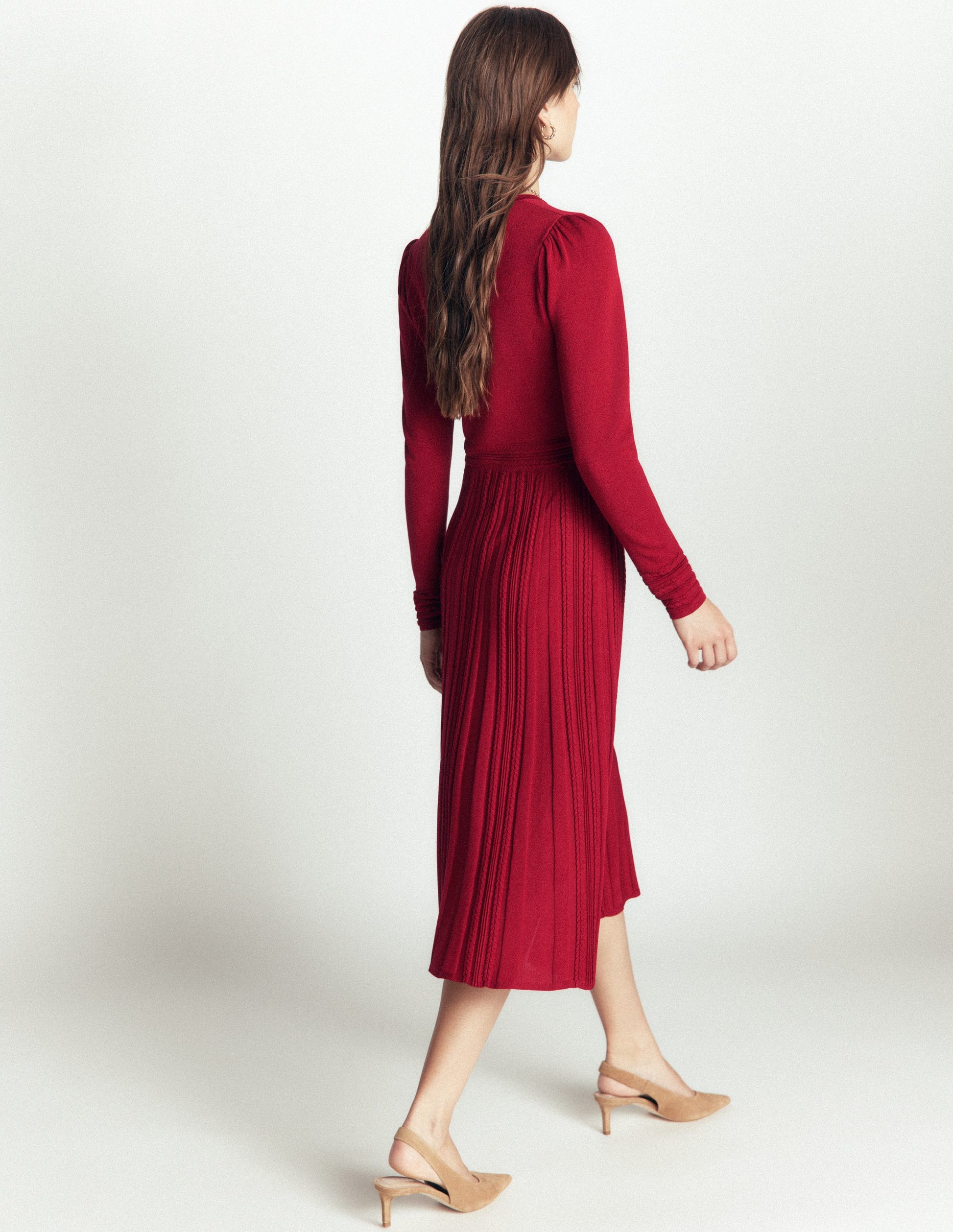 Strickkleid mit Zopfmuster-Purpurrot-3