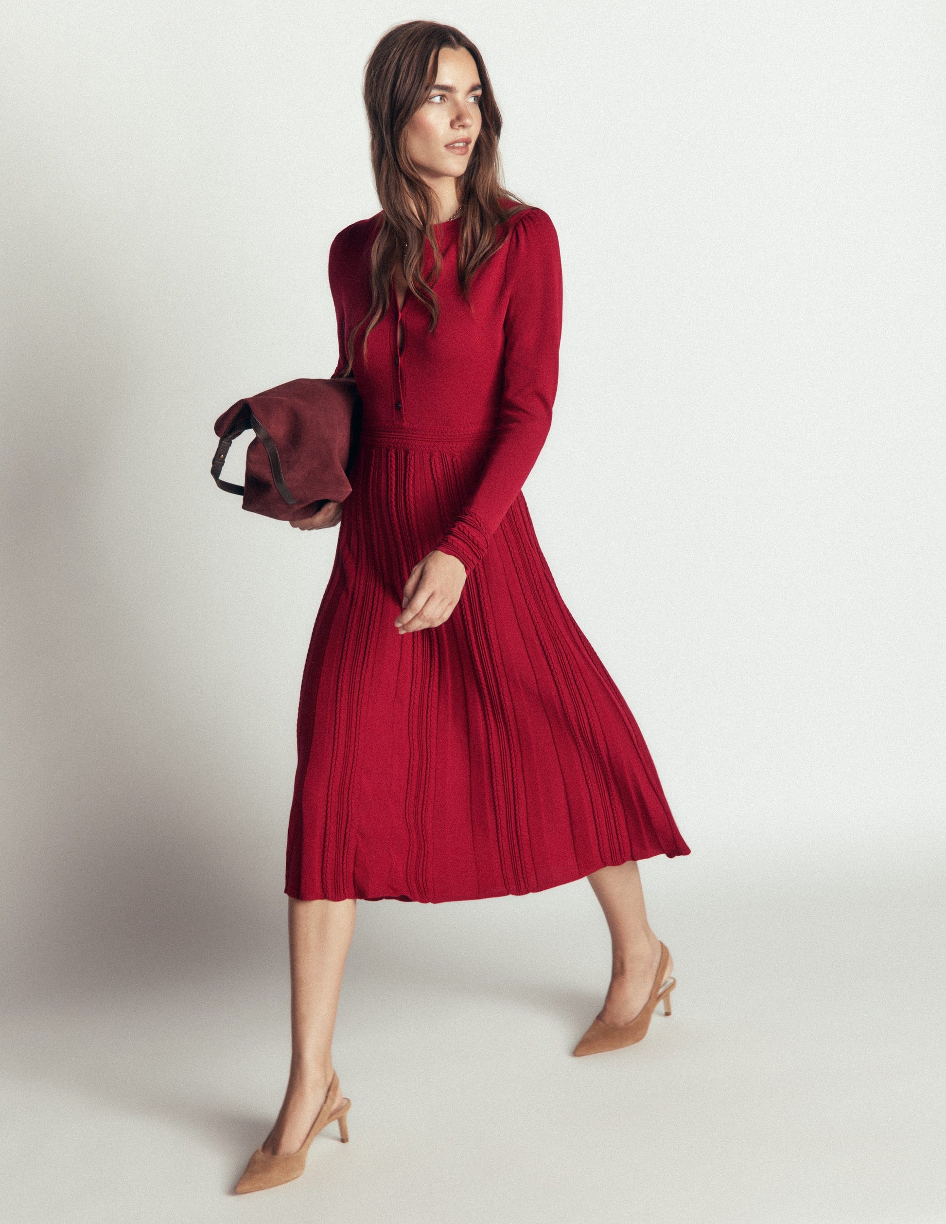 Strickkleid mit Zopfmuster-Purpurrot-5