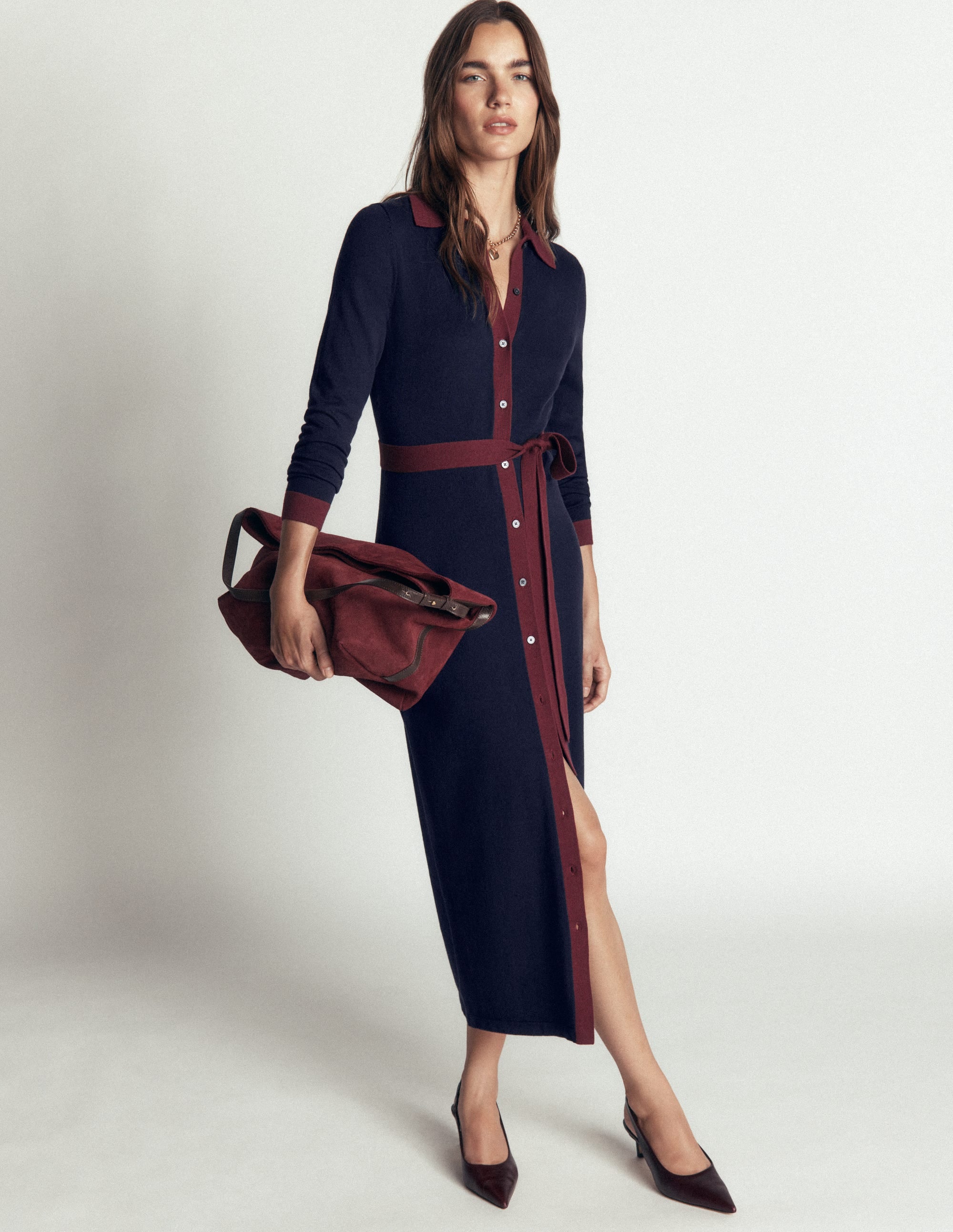Robe-chemise Jessica en maille-Bleu soir, glycine profonde - Image 1