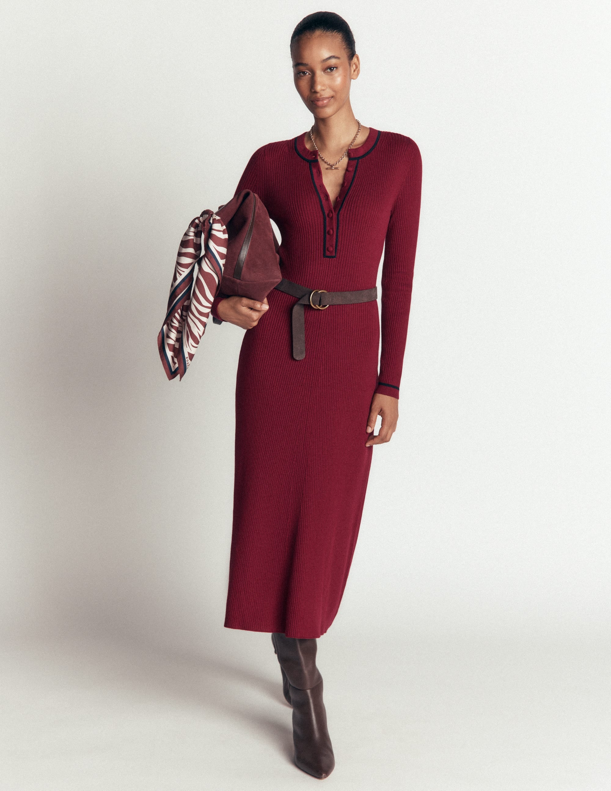 Paula Geripptes Kleid mit Rundhalsausschnitt-Dunkler Blauregen, Marineblau - Image 1