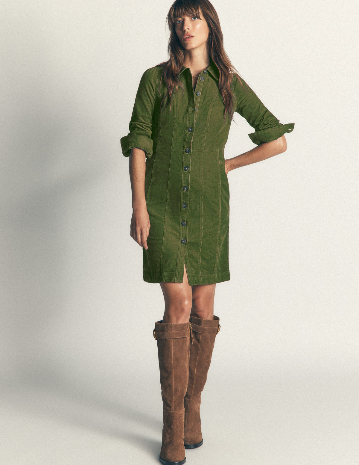 Rhoda Kurzes Cordkleid-Waldgrün - Image 4