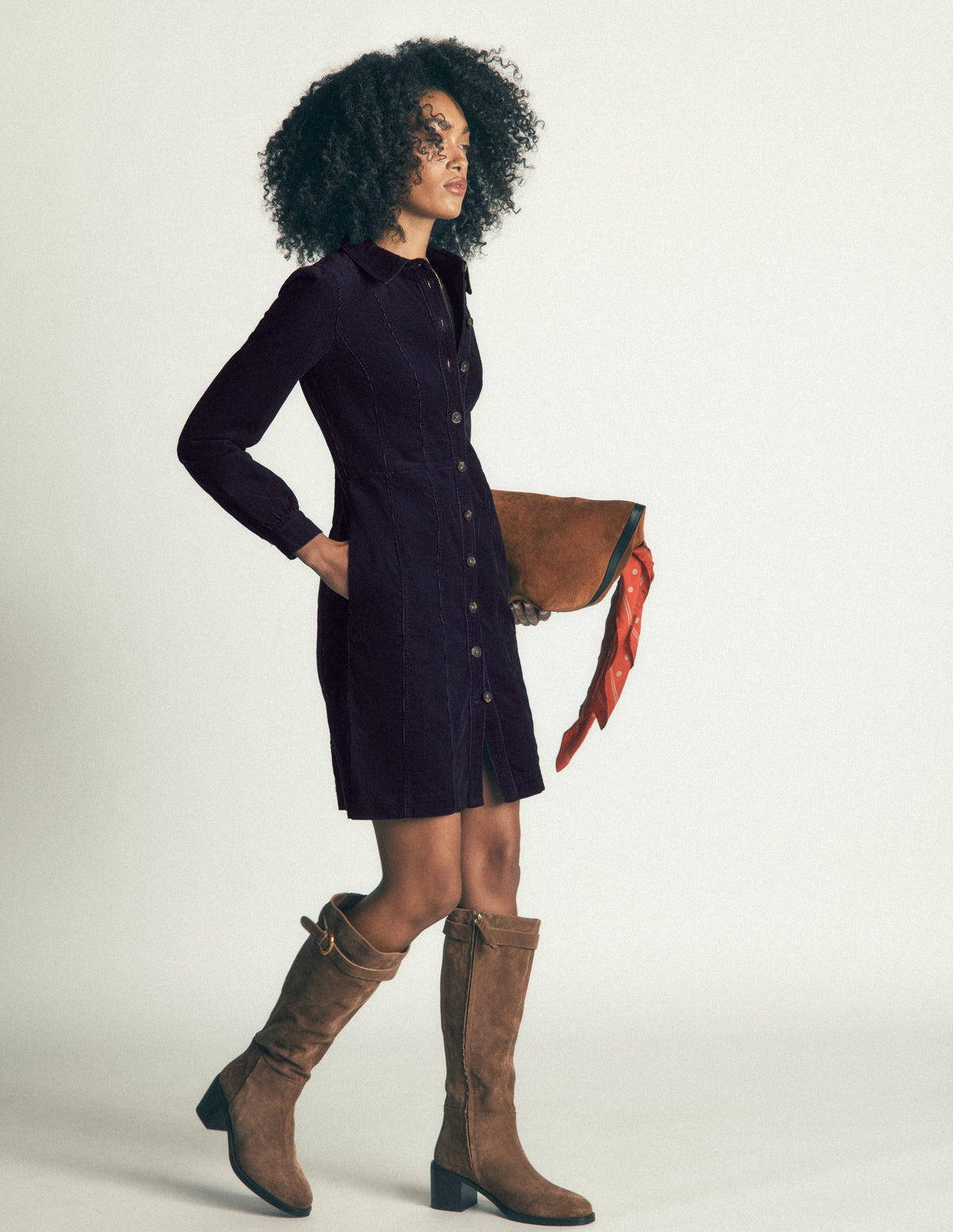 Rhoda Cord Short Dress-Navy - Image 1