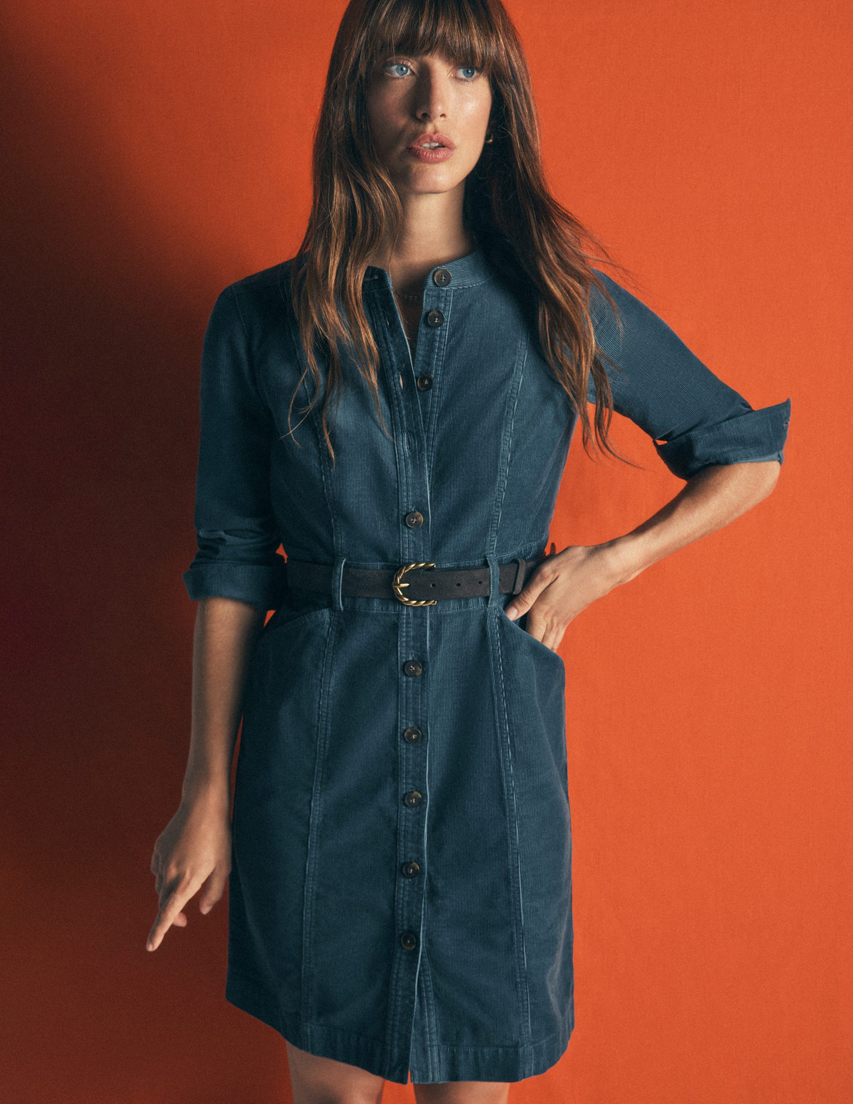 Robe courte Zara en velours côtelé-Bleu Orage - Image 1