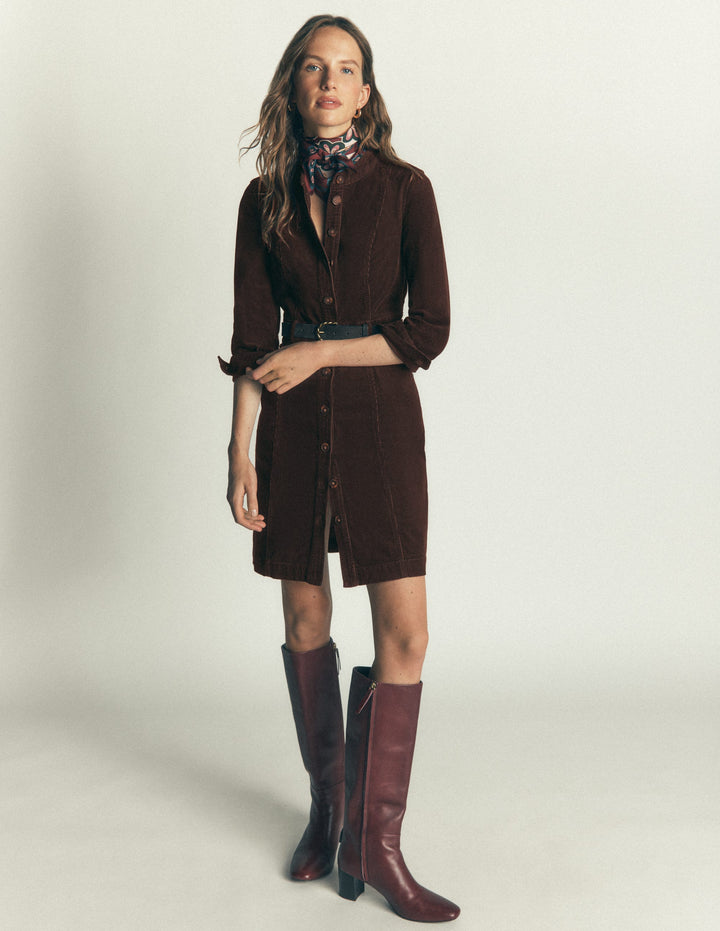 Zara Kurzes Cordkleid-Bitterschokolade