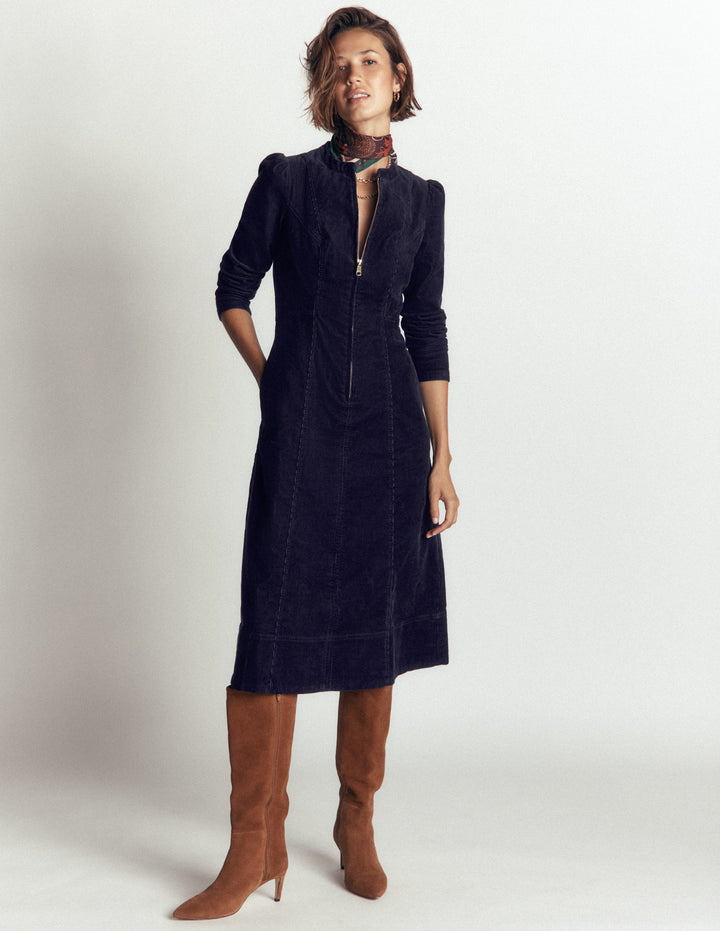 Una Cord-Midikleid-Marineblau