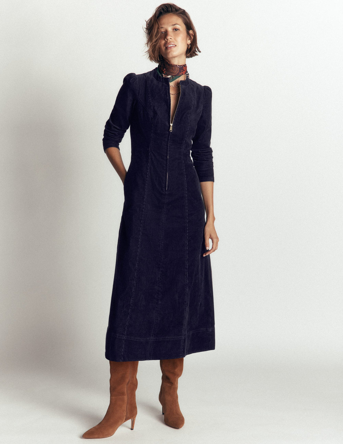 Una Cord-Midikleid-Marineblau-1