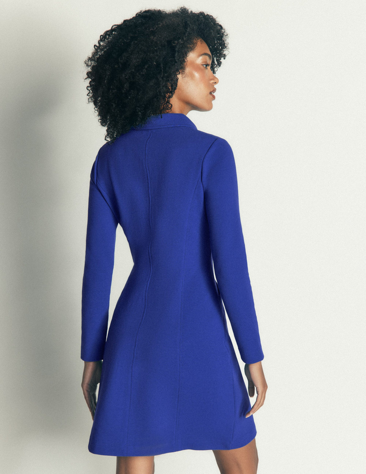 Nia Langärmliges Ottoman-Kleid-Leuchtendes Blau-3