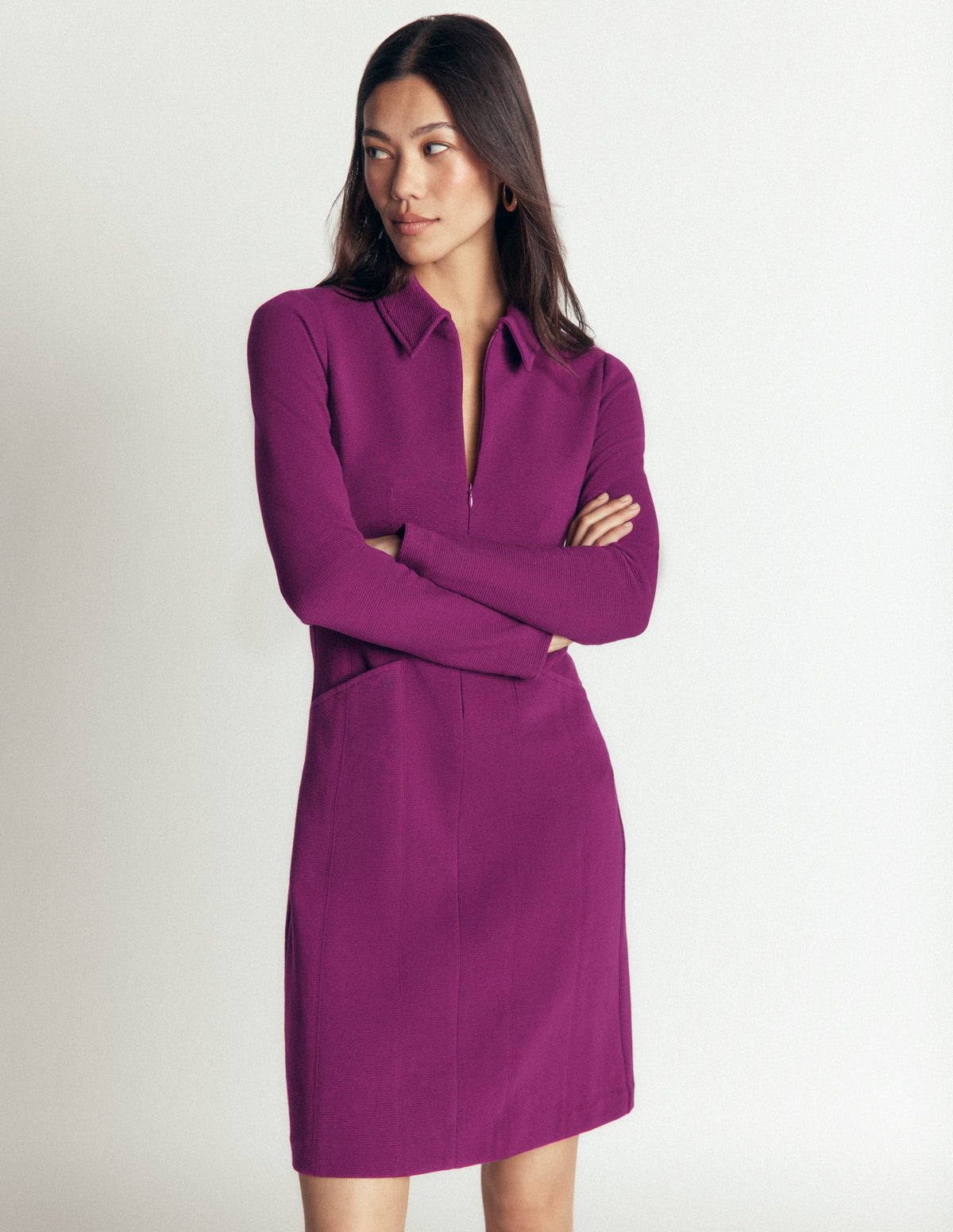 Nia Langärmliges Ottoman-Kleid-Pflaumenmarmelade-4