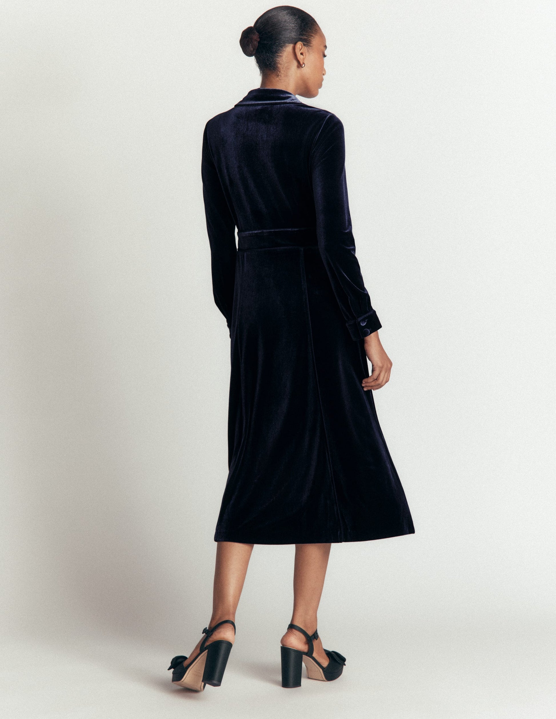 Etta Paspeliertes Samtkleid-Marineblau-3