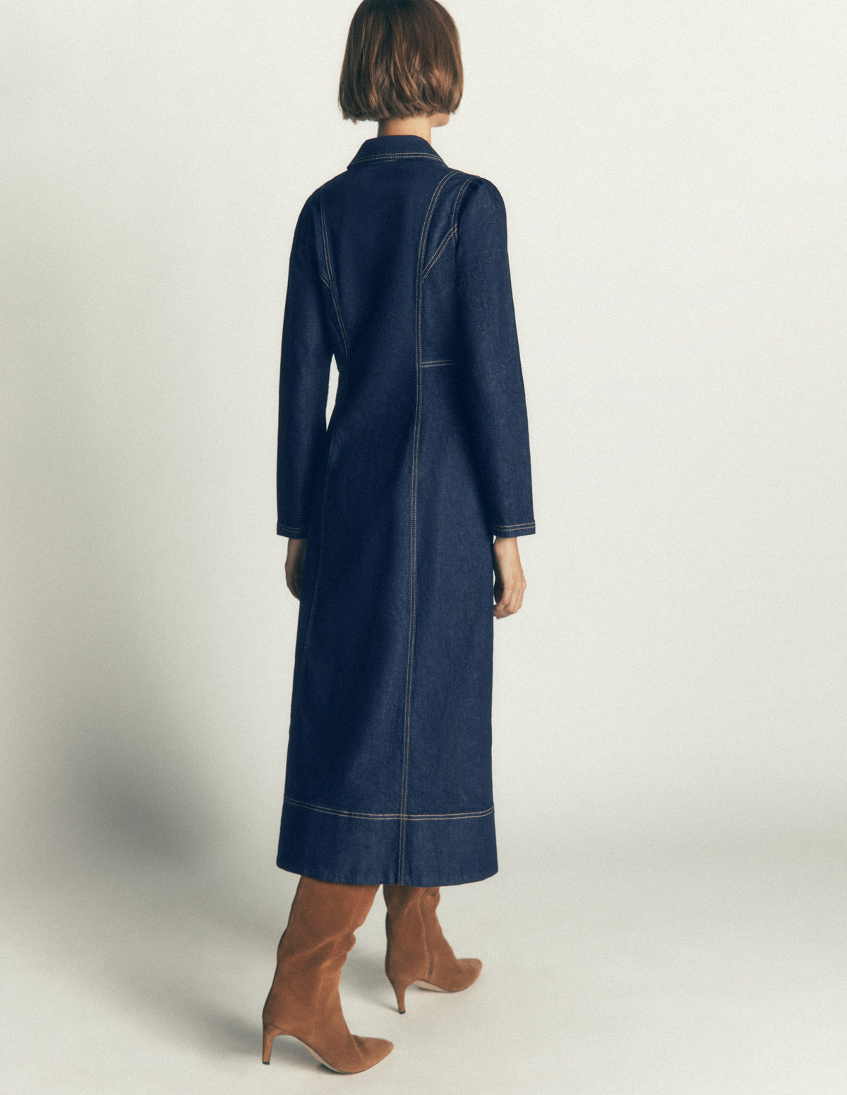 Una Jeans-Midikleid mit Kragen-Dunkel Vintage Denim-3