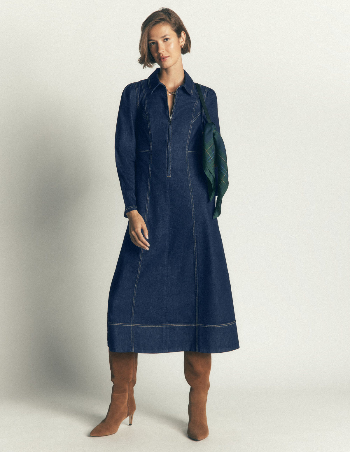 Una Jeans-Midikleid mit Kragen-Dunkel Vintage Denim-4
