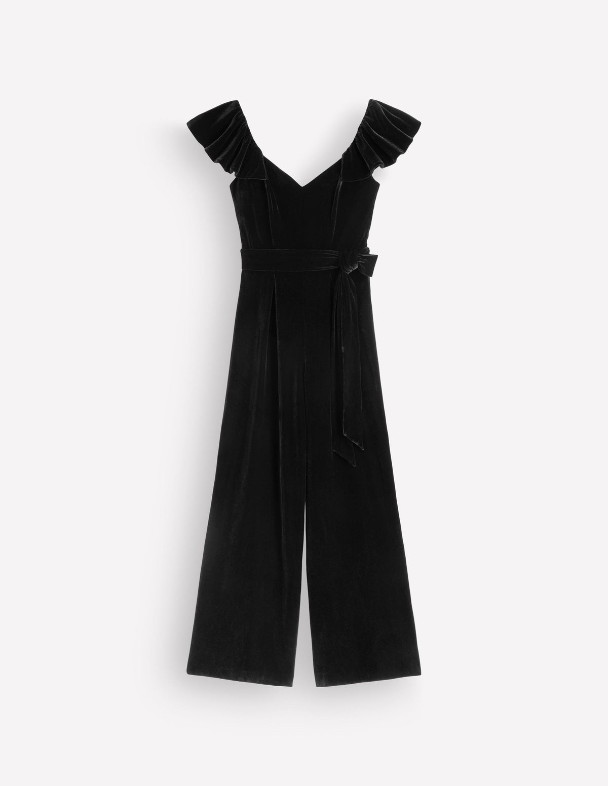 Samt-Jumpsuit mit Rüschen-Schwarz-7