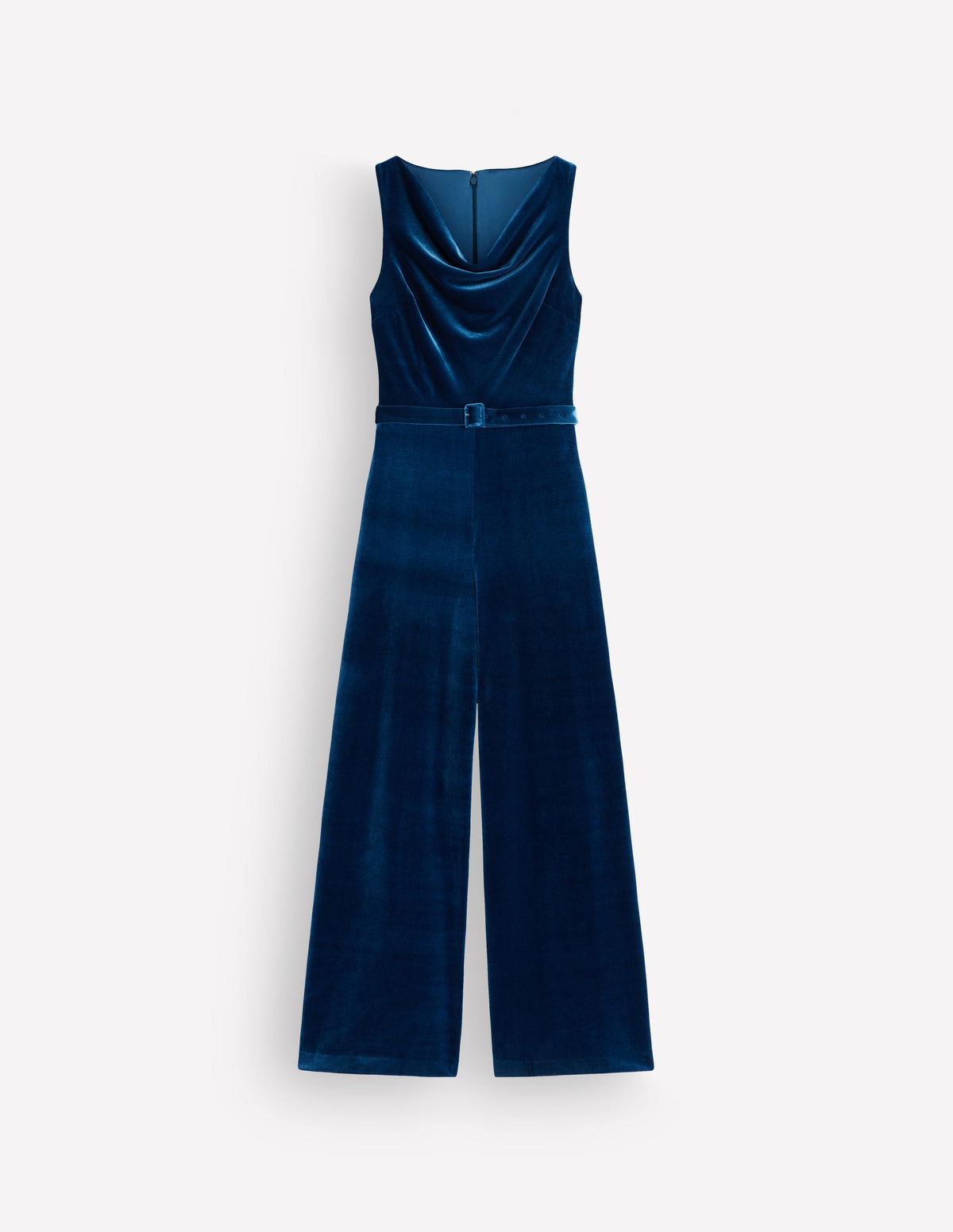 Samt-Jumpsuit mit Wasserfallausschnitt-Dunkles Aurorablau-6
