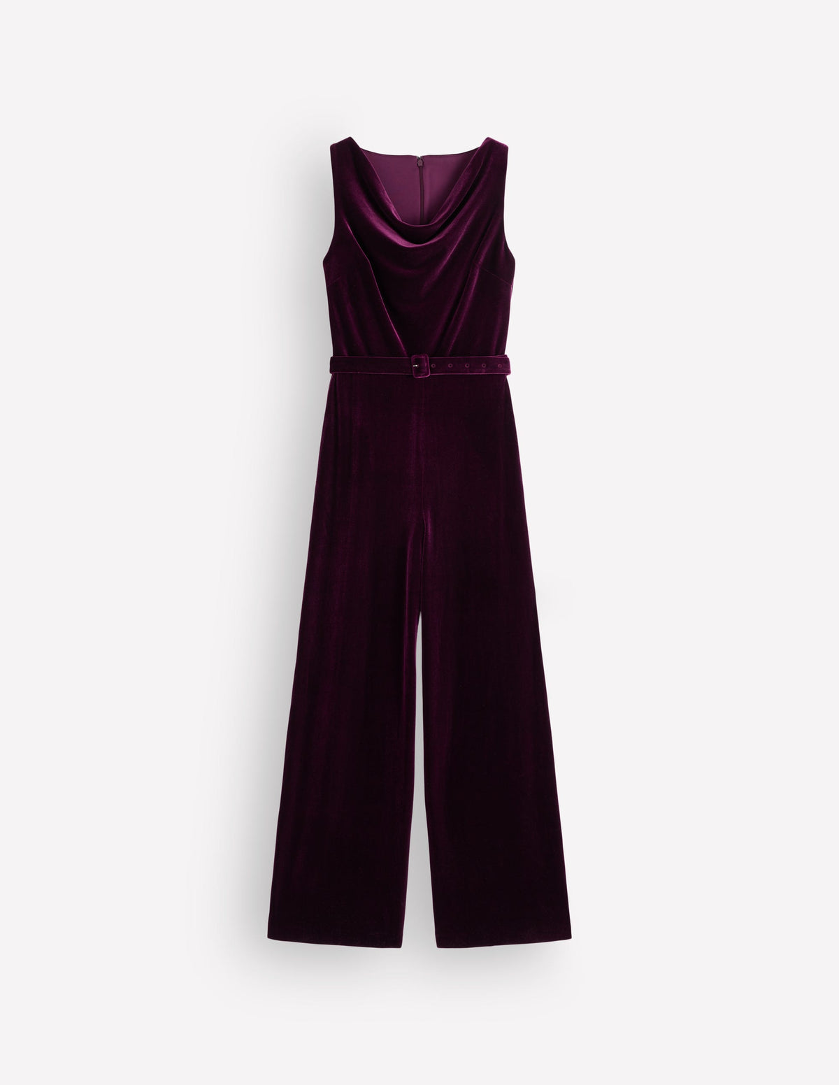 Samt-Jumpsuit mit Wasserfallausschnitt-Dunkle Kirsche - Image 5