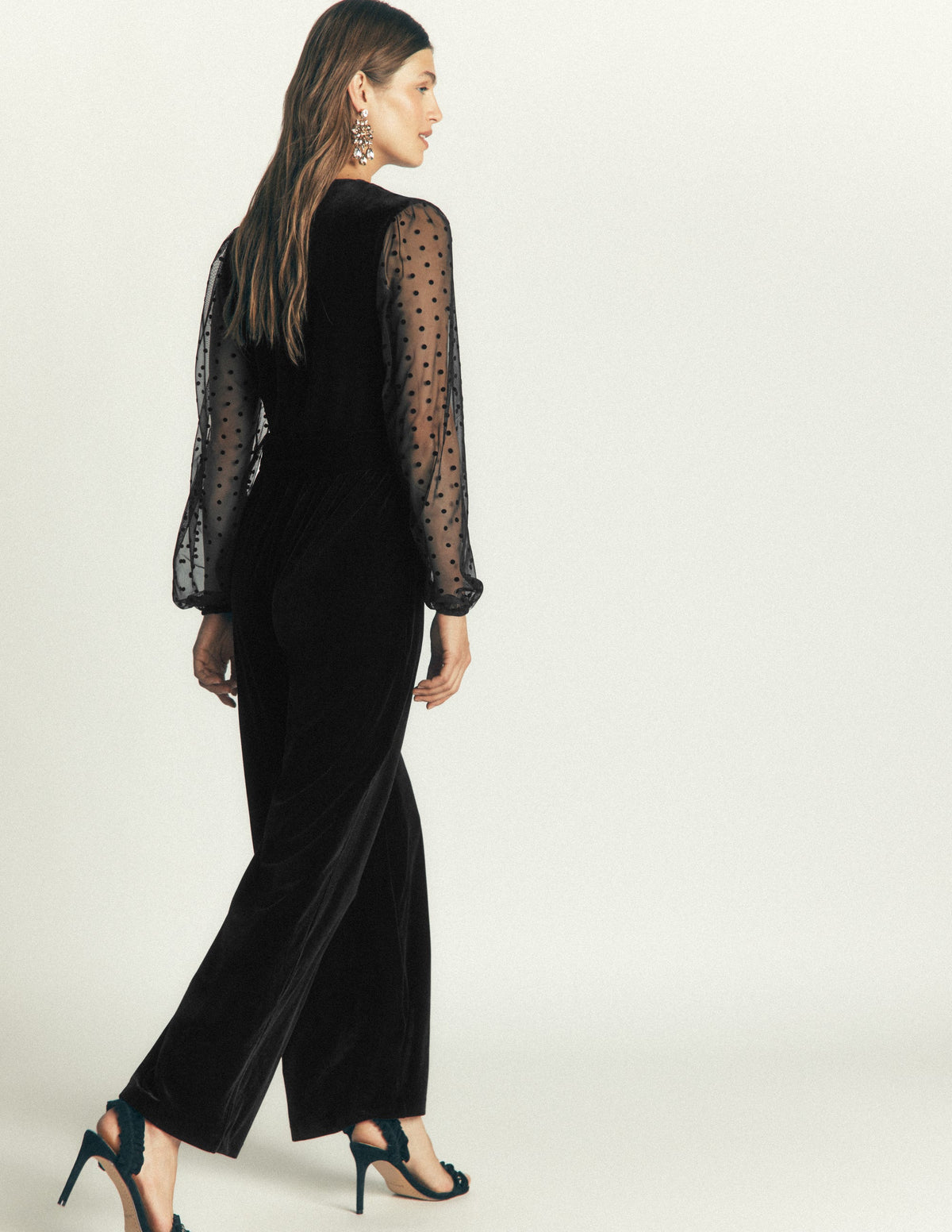 Samt-Jumpsuit mit Tüllärmeln-Schwarz - Image 3