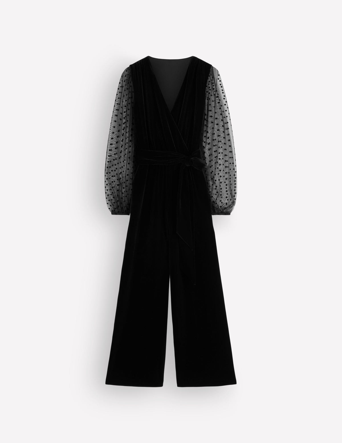 Samt-Jumpsuit mit Tüllärmeln-Schwarz-5