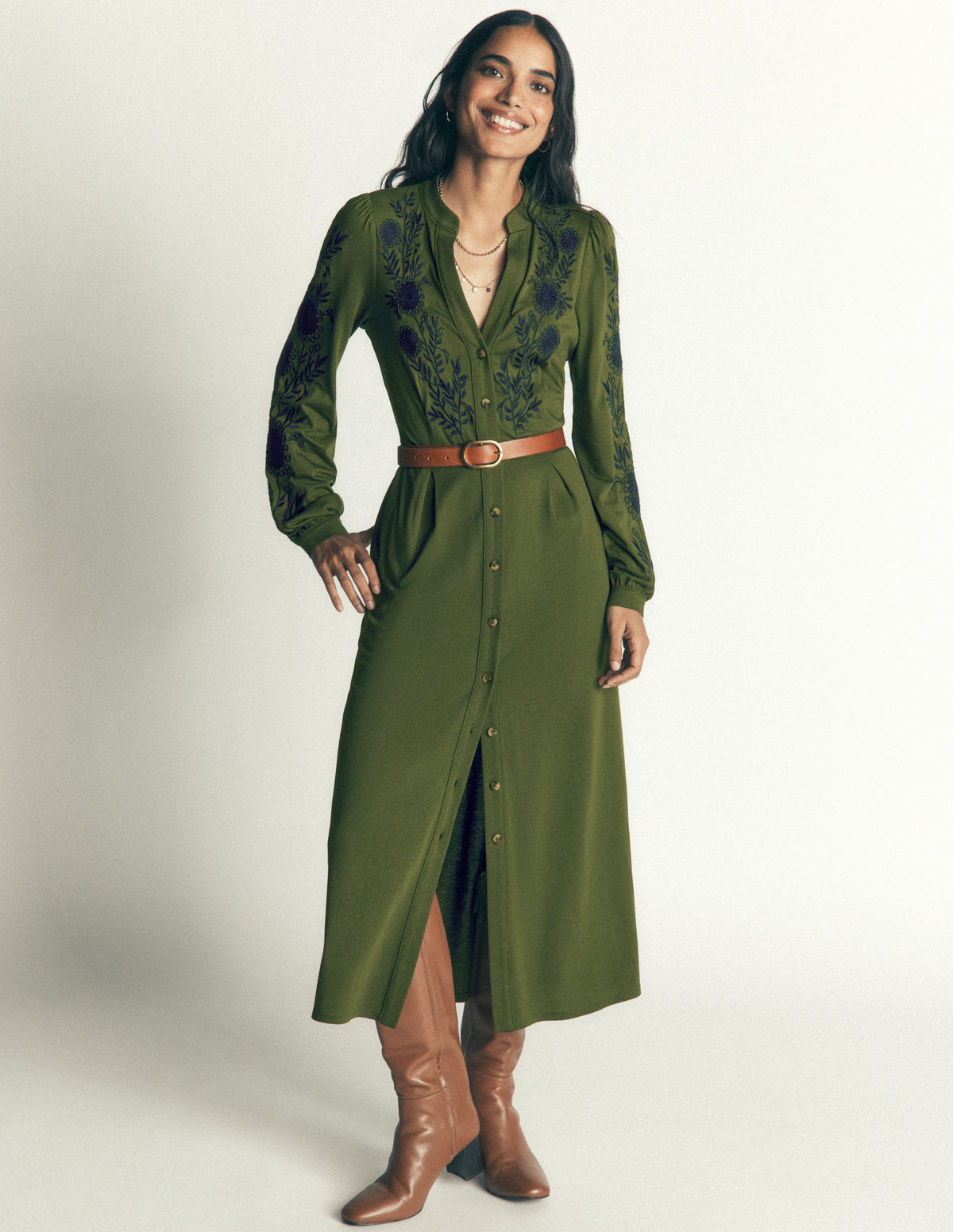 Robe midi Juliet en jersey-Broderie vert Brunswick-1