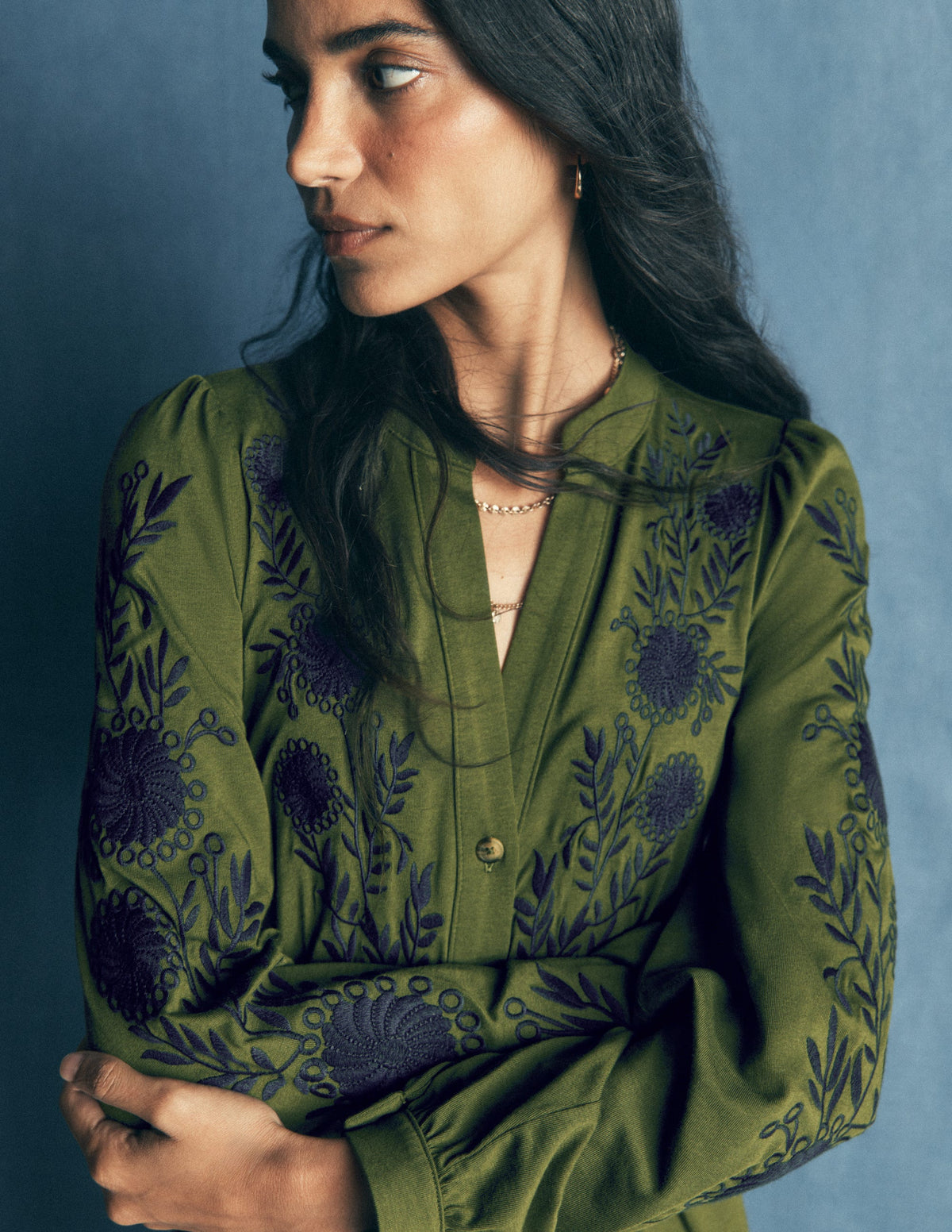 Robe midi Juliet en jersey-Broderie vert Brunswick - Image 2