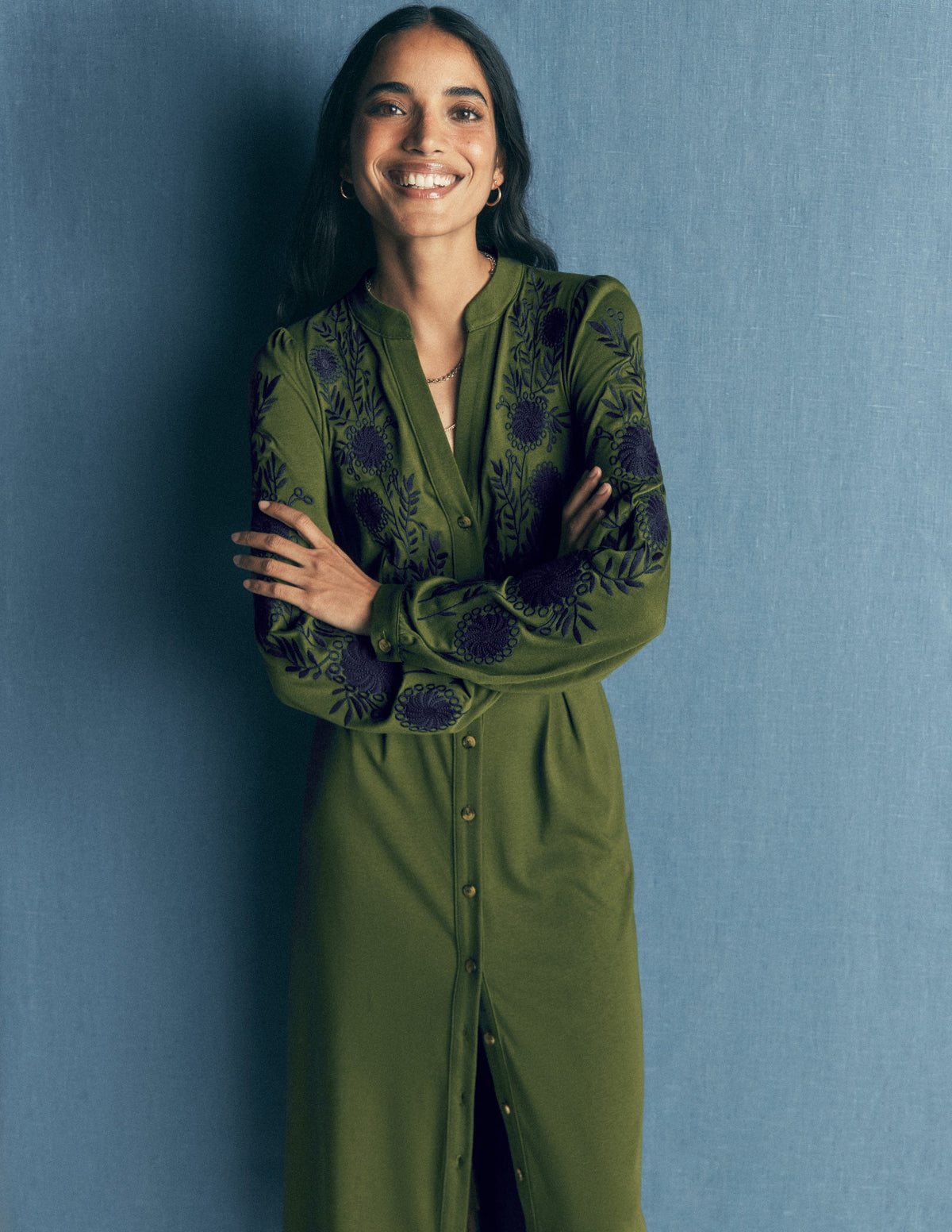 Robe midi Juliet en jersey-Broderie vert Brunswick-4