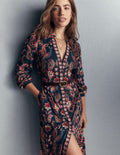 Juliet Jersey-Midikleid-Marineblau, Pfauen-Paradies