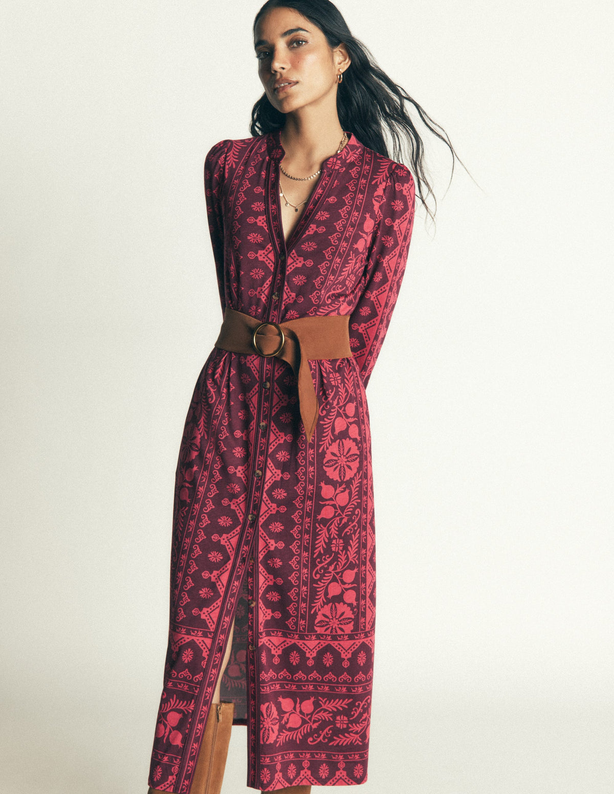 Juliet Jersey-Midikleid-Dunkler Blauregen, Bezauberndes Blattmuster - Image 1