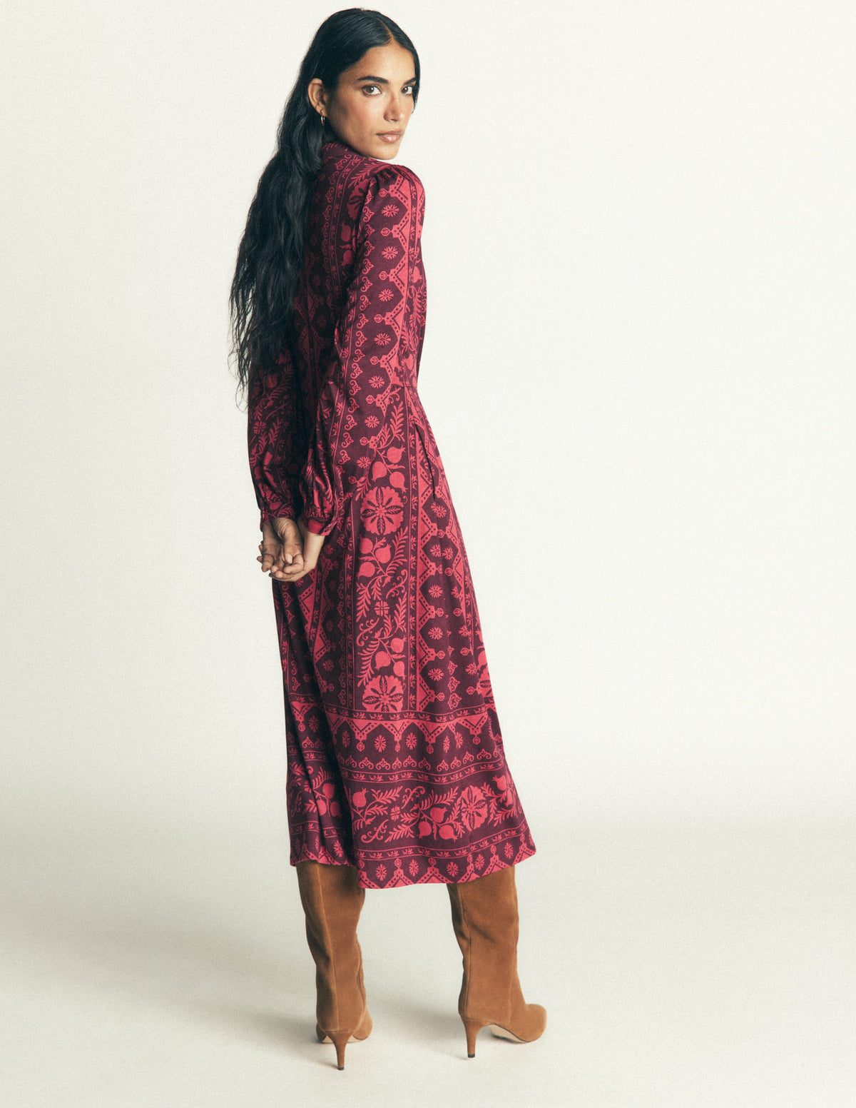 Juliet Jersey-Midikleid-Dunkler Blauregen, Bezauberndes Blattmuster - Image 3