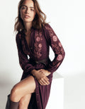 Juliet Jersey-Midikleid-Dunkles Kirschrot Stickerei