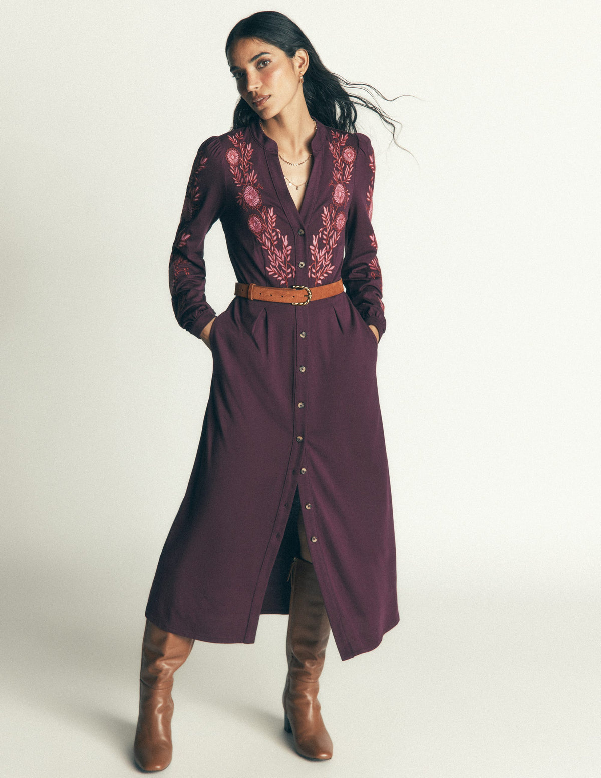 Juliet Jersey-Midikleid-Dunkles Kirschrot Stickerei - Image 1