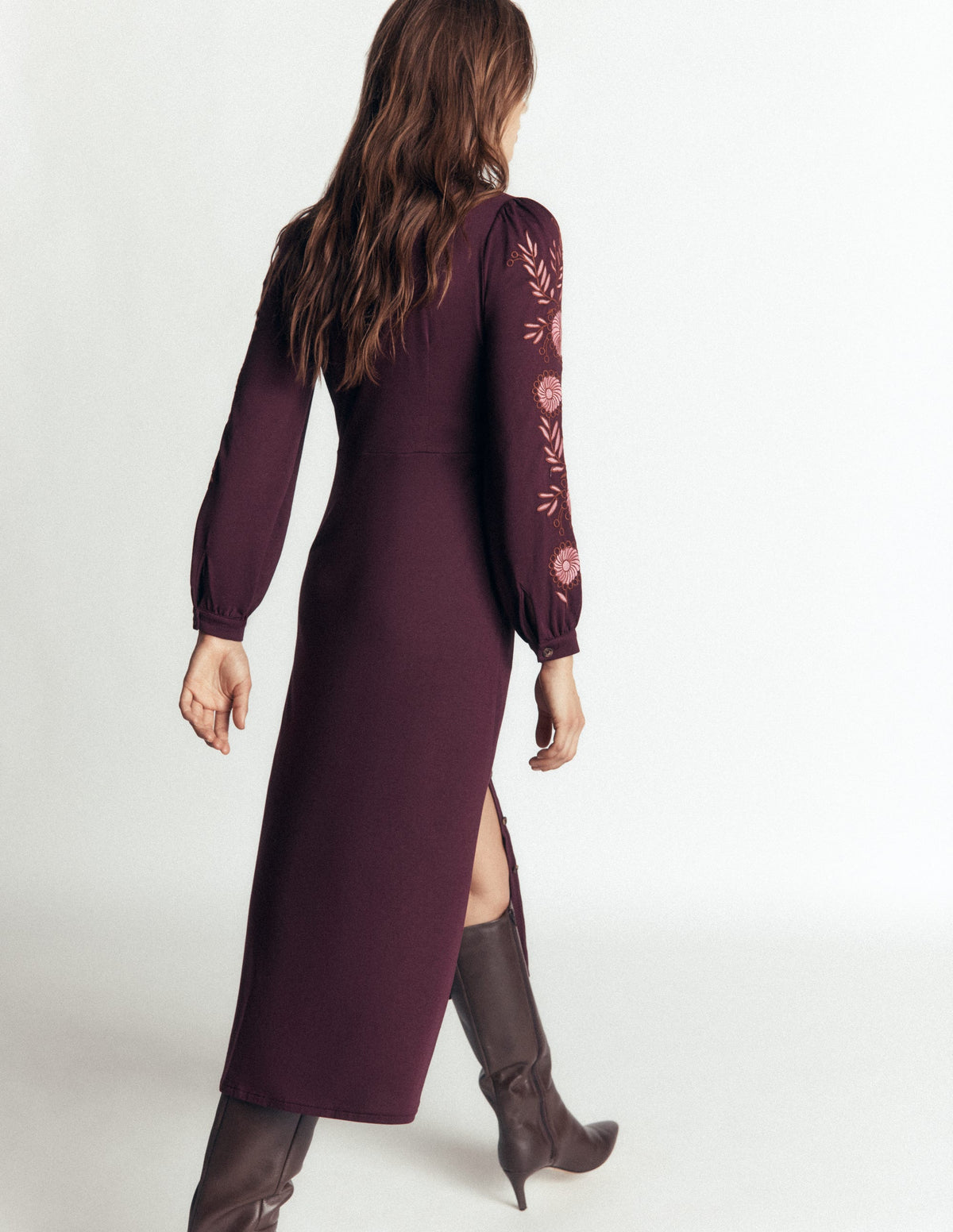 Juliet Jersey-Midikleid-Dunkles Kirschrot Stickerei - Image 3