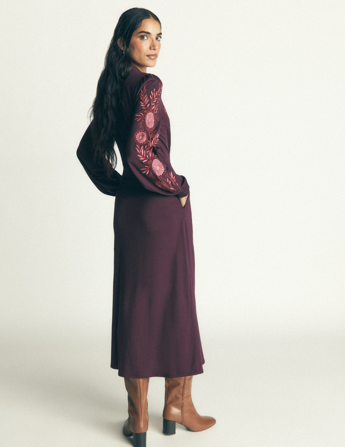 Juliet Jersey-Midikleid-Dunkles Kirschrot Stickerei-3
