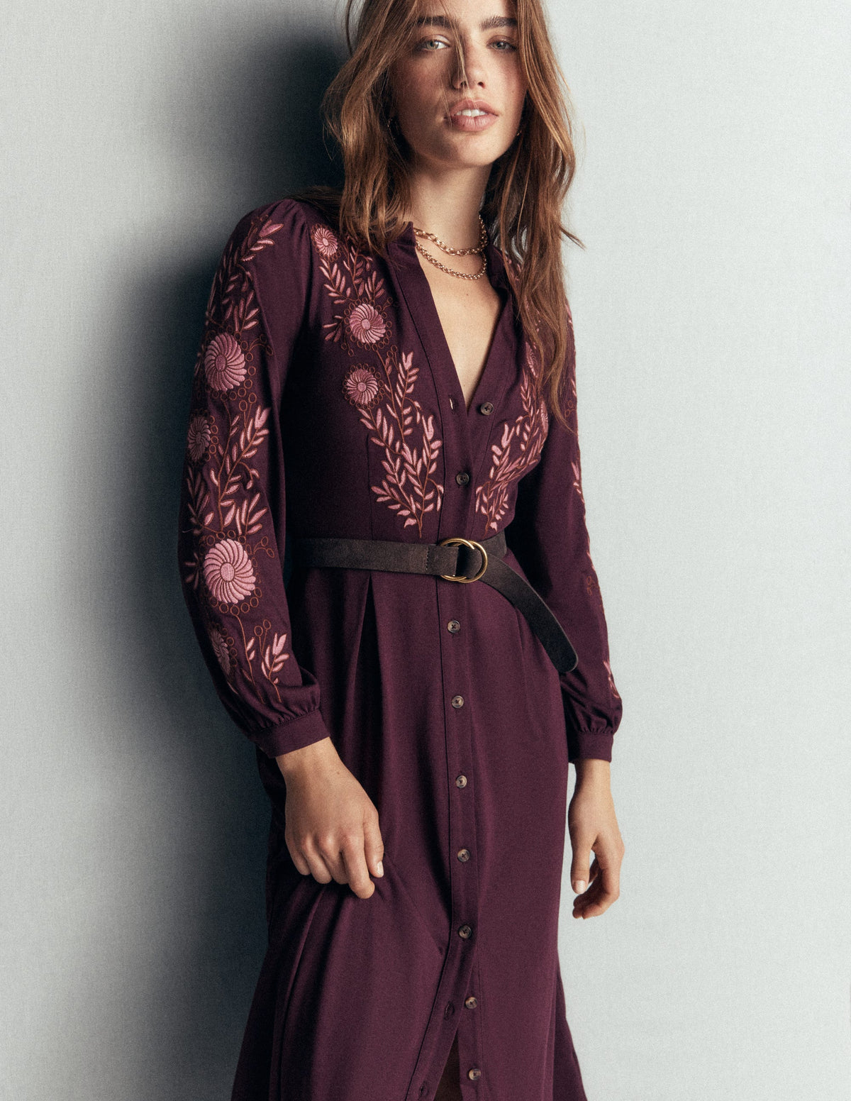 Juliet Jersey-Midikleid-Dunkles Kirschrot Stickerei-4