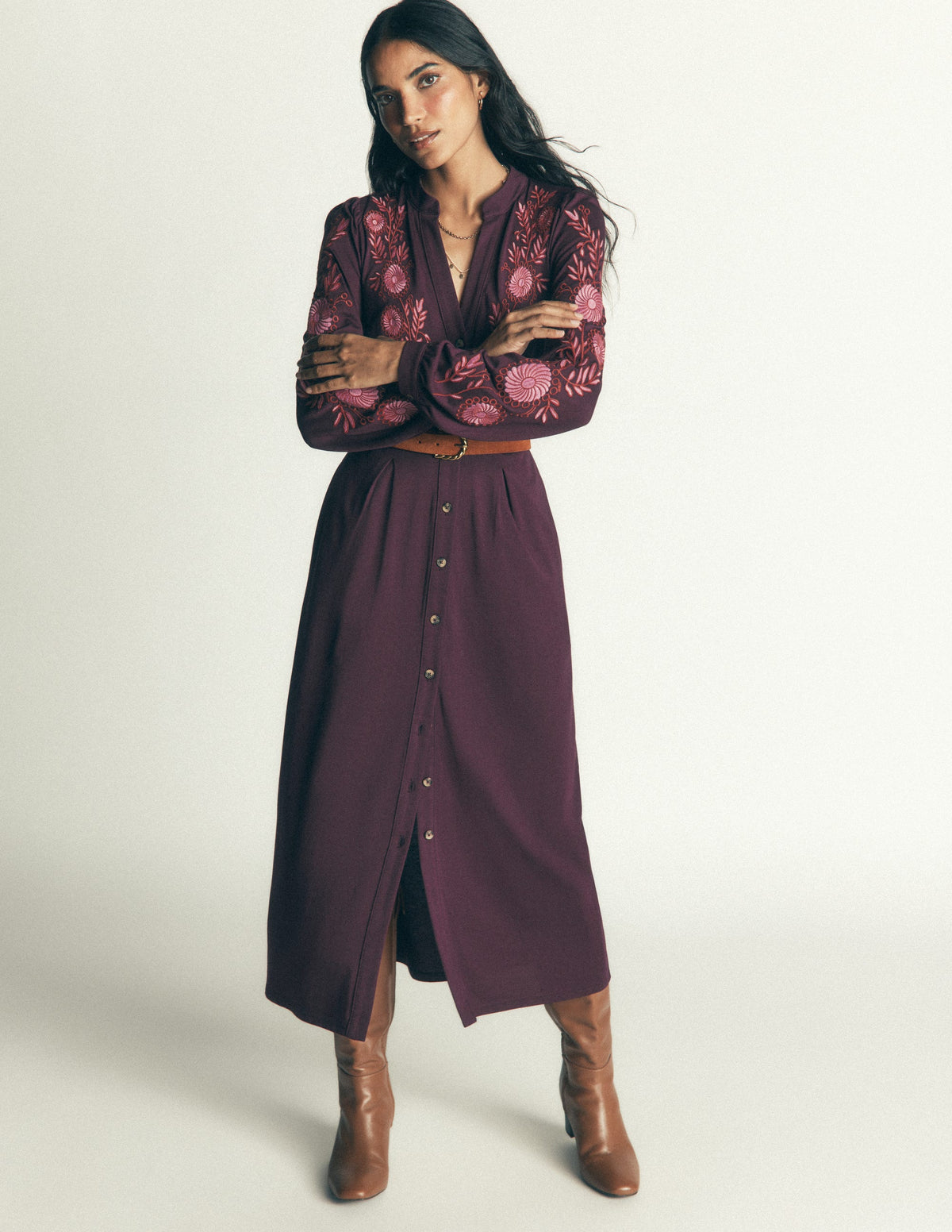 Juliet Jersey-Midikleid-Dunkles Kirschrot Stickerei-5