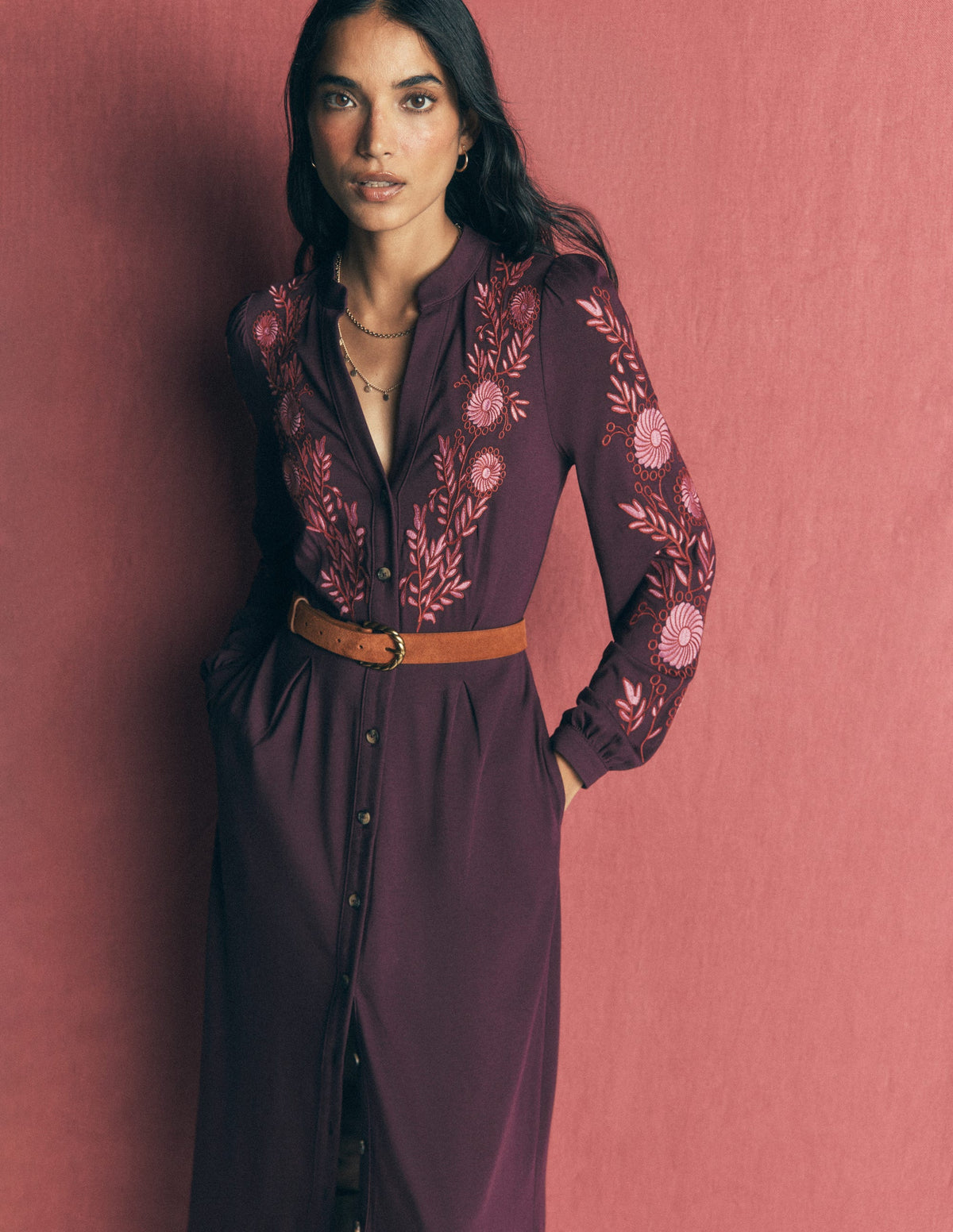 Juliet Jersey-Midikleid-Dunkles Kirschrot Stickerei-6