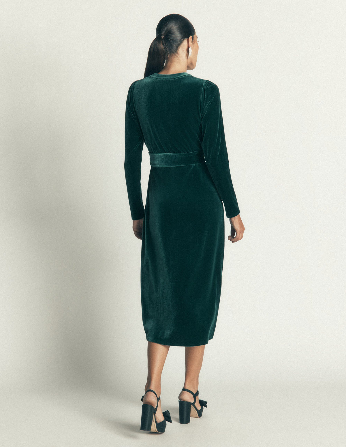 Honor Säulen-Midikleid aus Samt-Dunkles Smaragdgrün-3