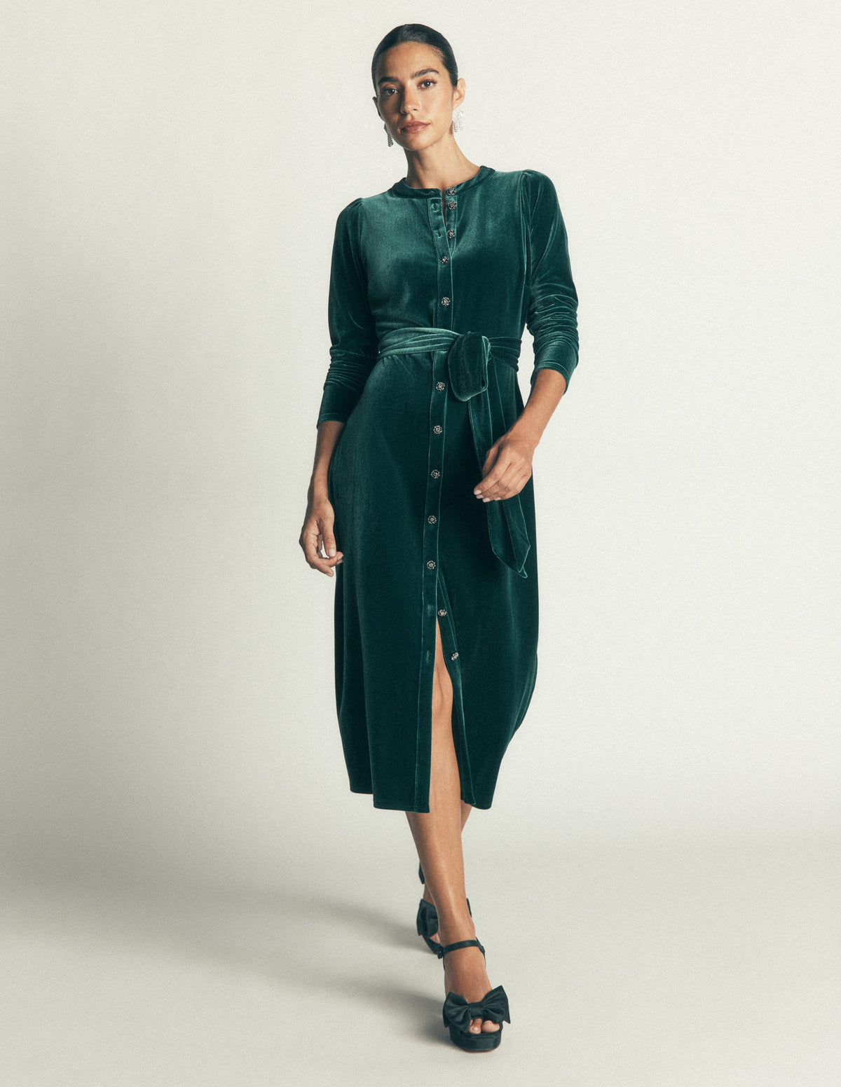 Honor Säulen-Midikleid aus Samt-Dunkles Smaragdgrün - Image 4