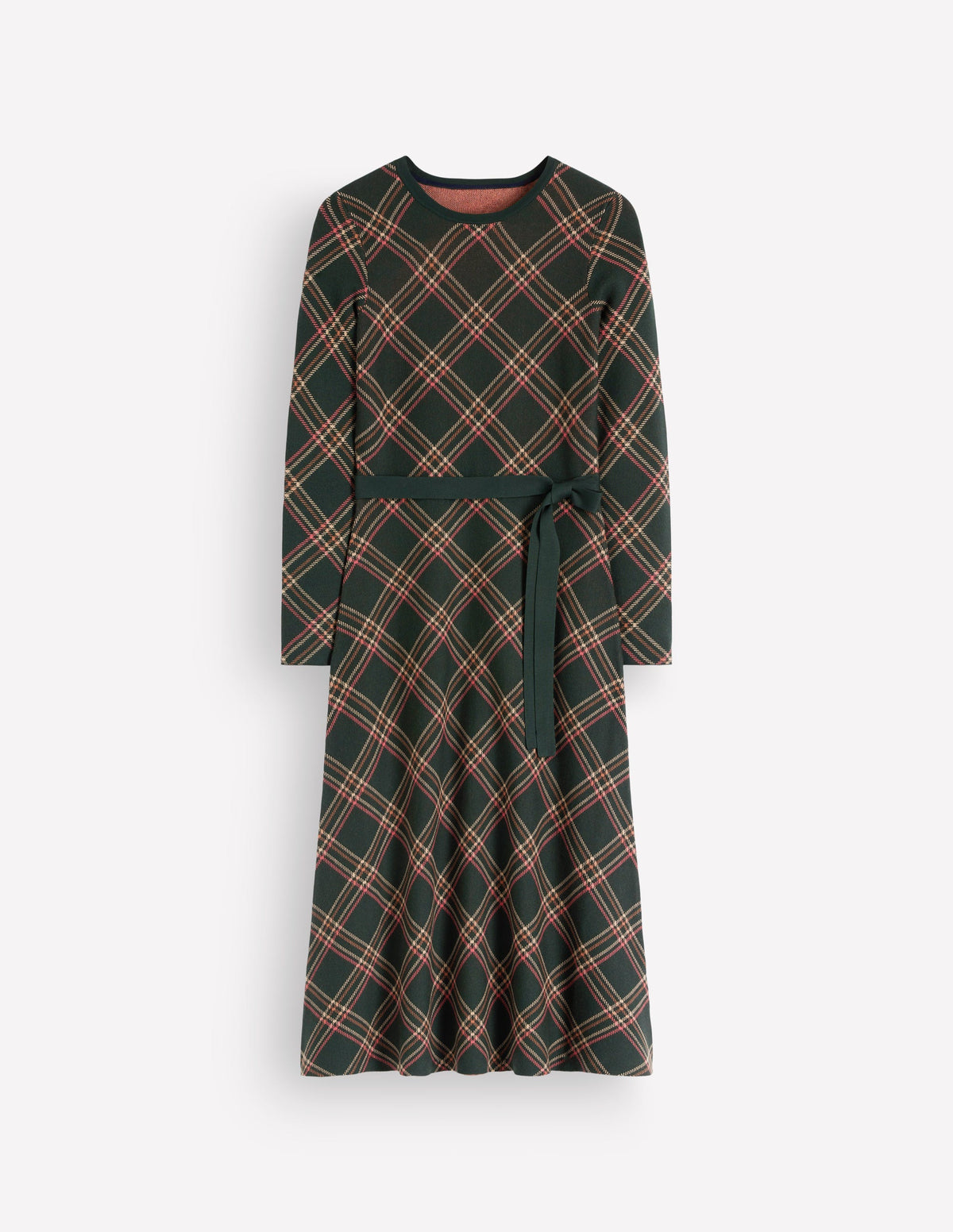 Midi-Jacquardkleid mit Rundhalsausschnitt-Grün Kariert - Image 8