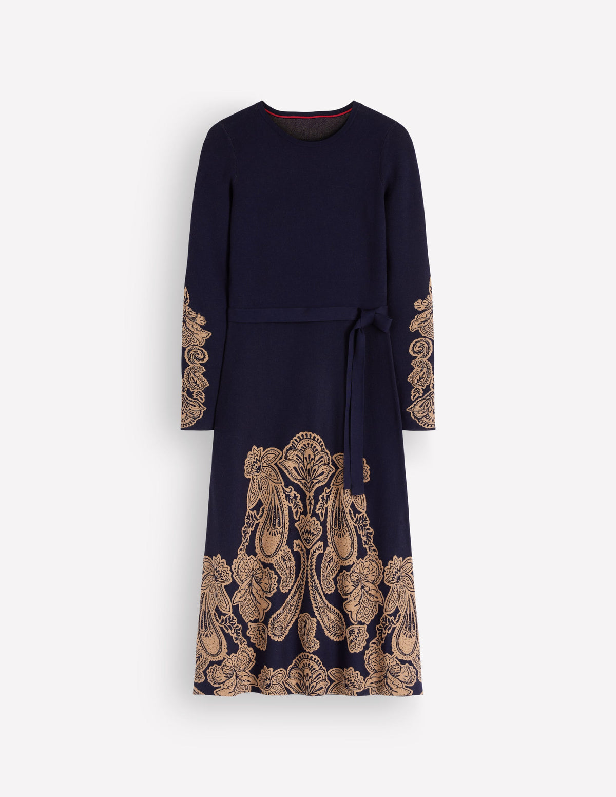 Midi-Jacquardkleid mit Rundhalsausschnitt-Marineblau Motivdruck-7