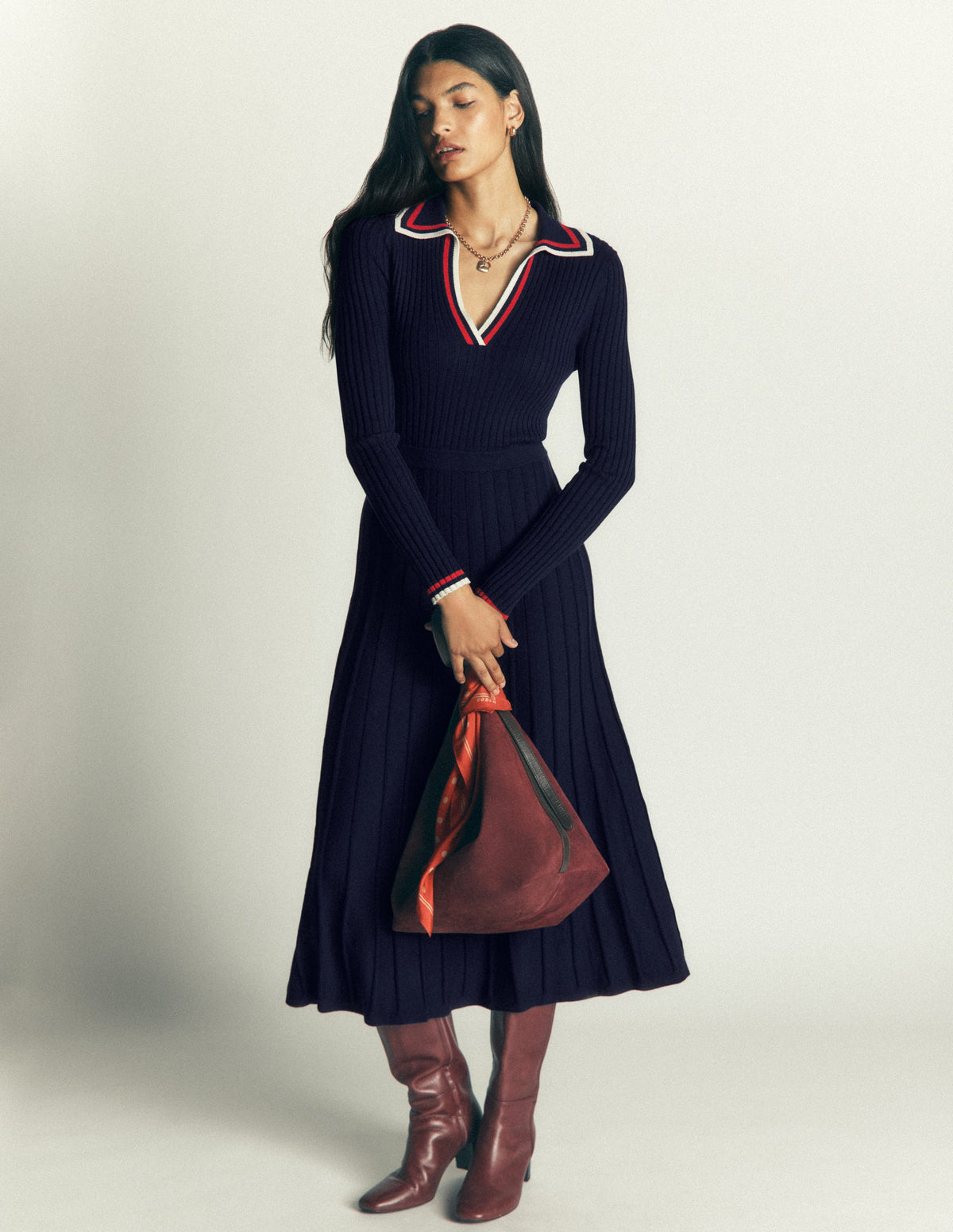 Geripptes Henley-Strickkleid-Marineblau - Image 4