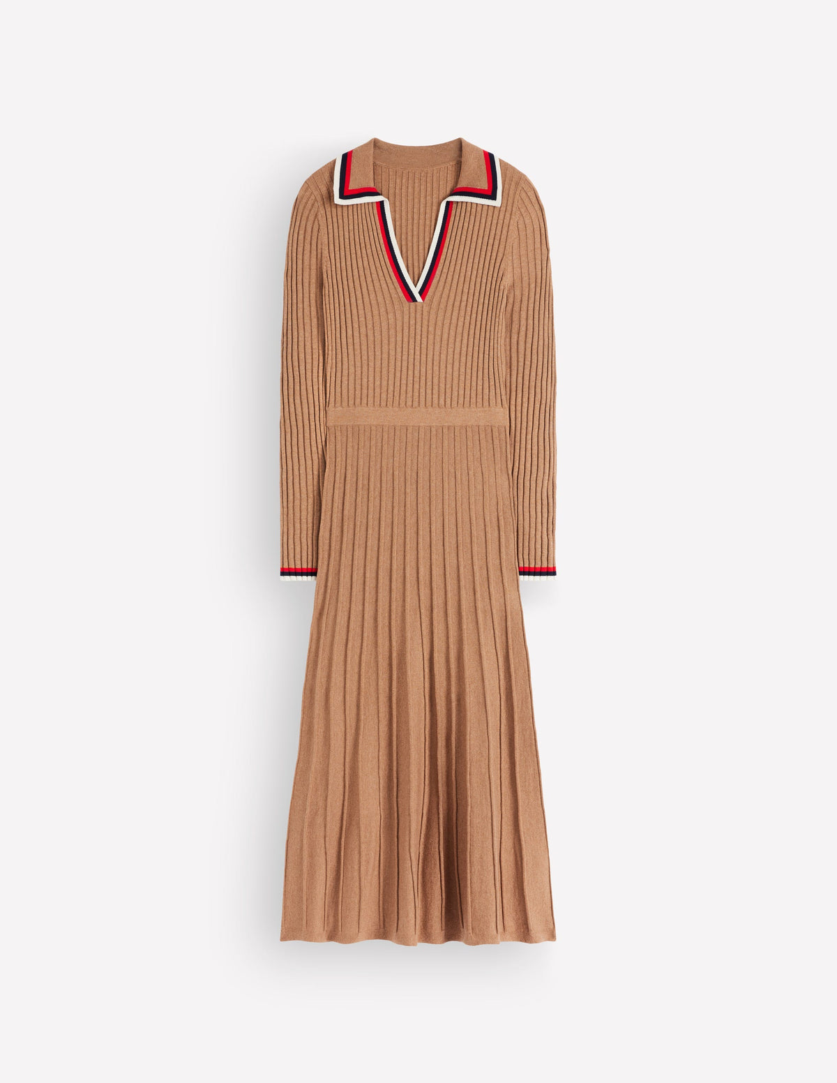 Geripptes Henley-Strickkleid-Camel Meliert-7