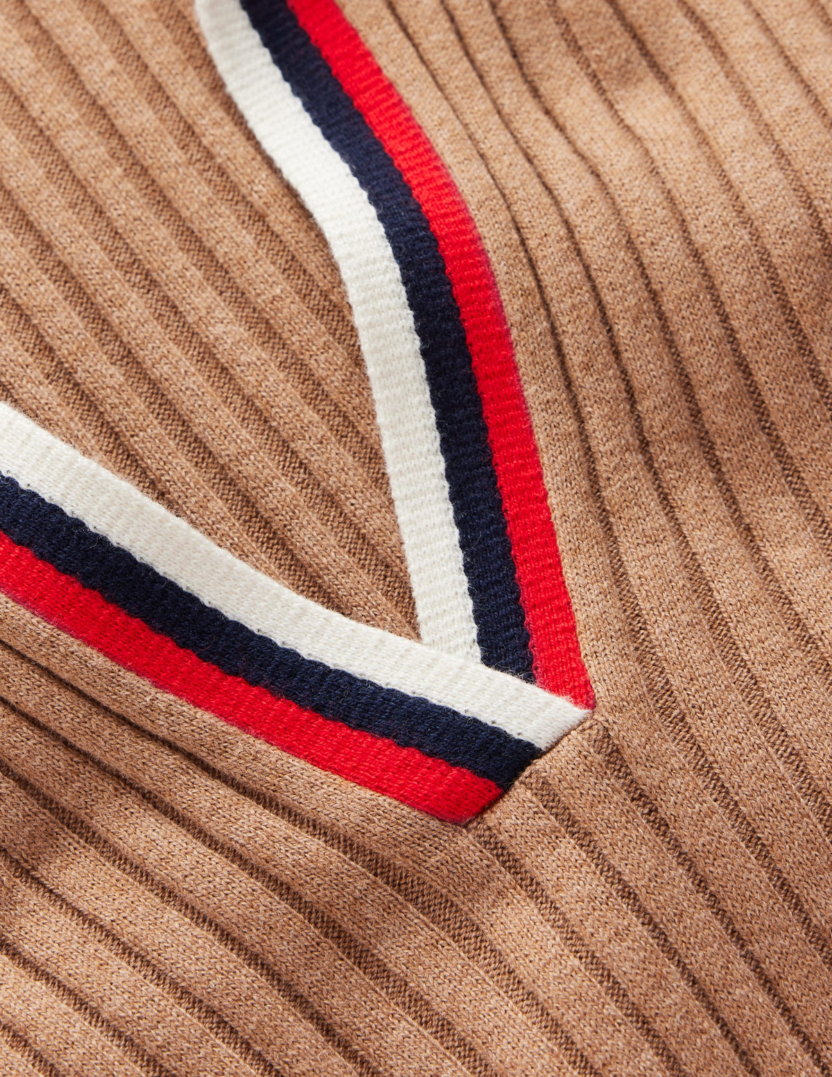 Geripptes Henley-Strickkleid-Camel Meliert-8