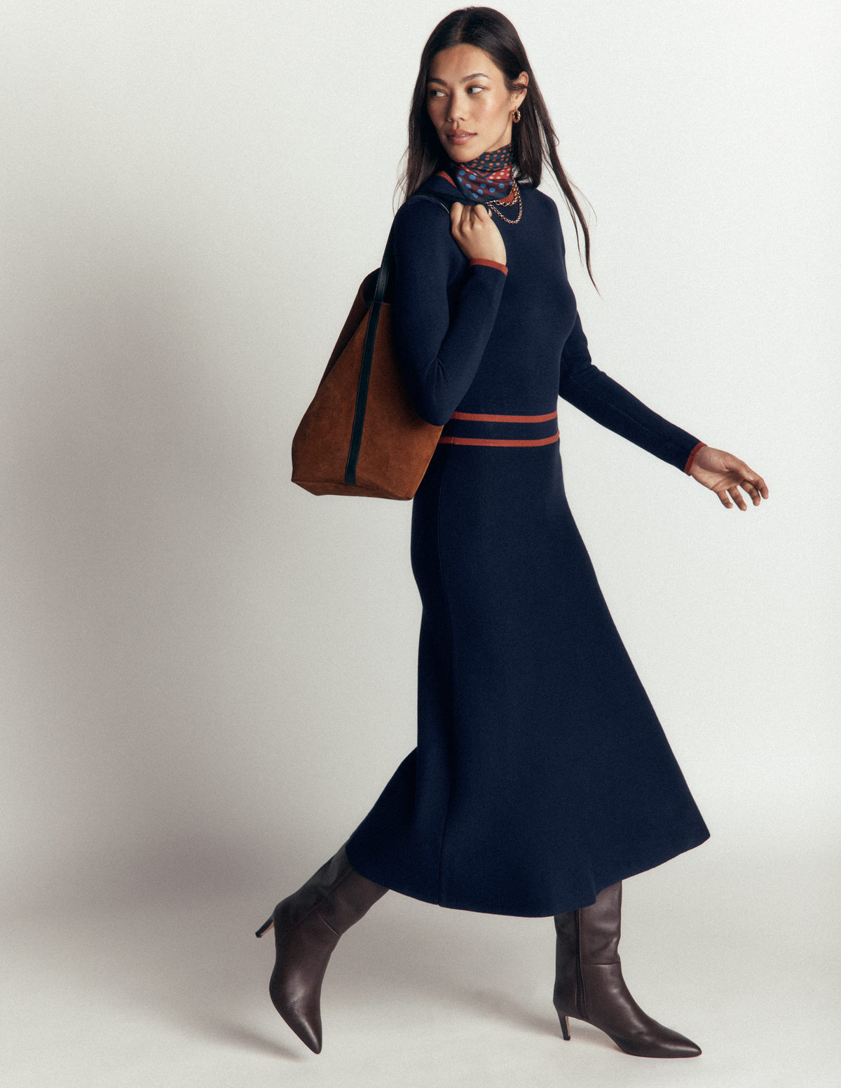 Strickkleid mit Kontraststreifen-Marineblau-1